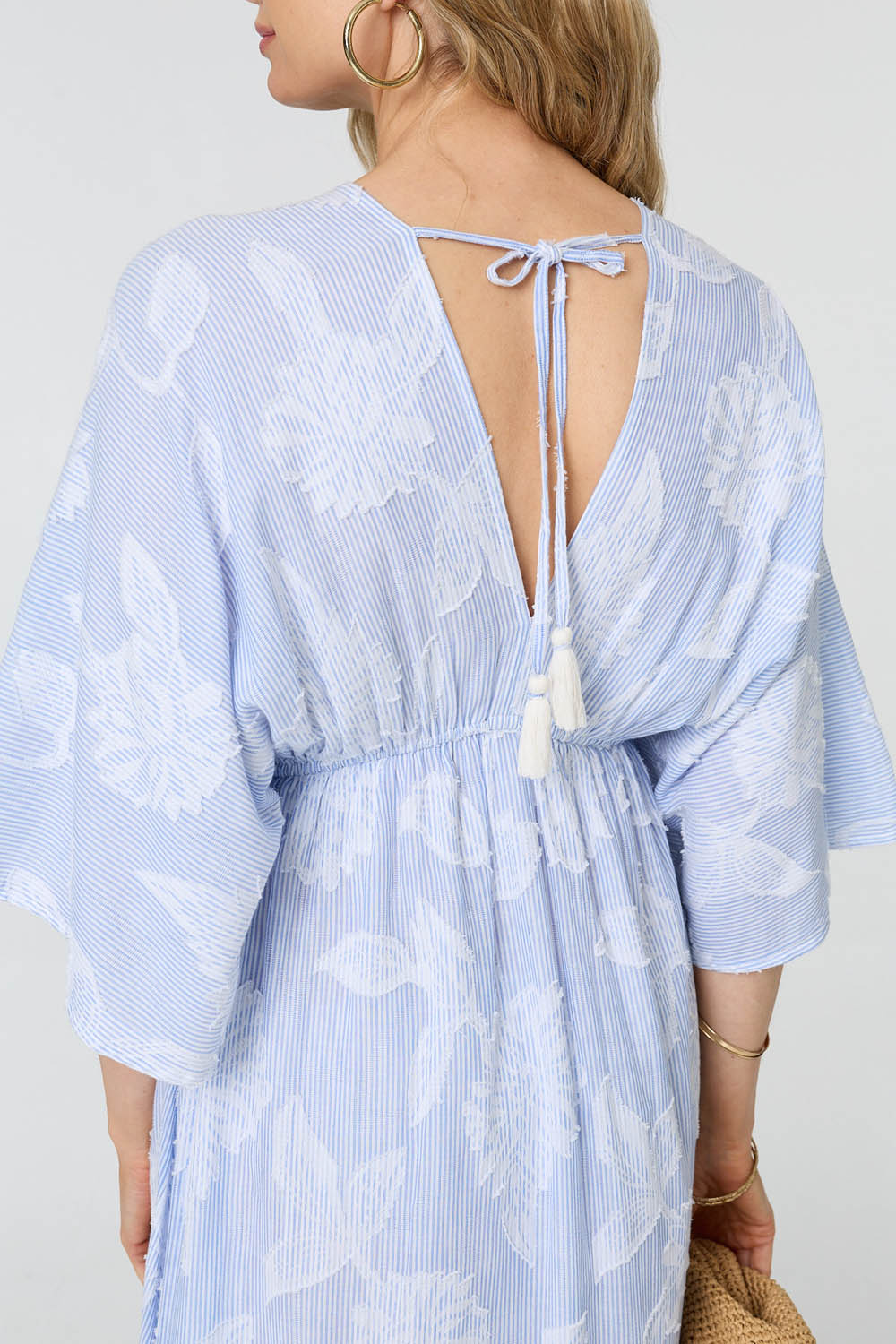 Floral Textured 3/4 Sleeve Maxi Dress Back View 2