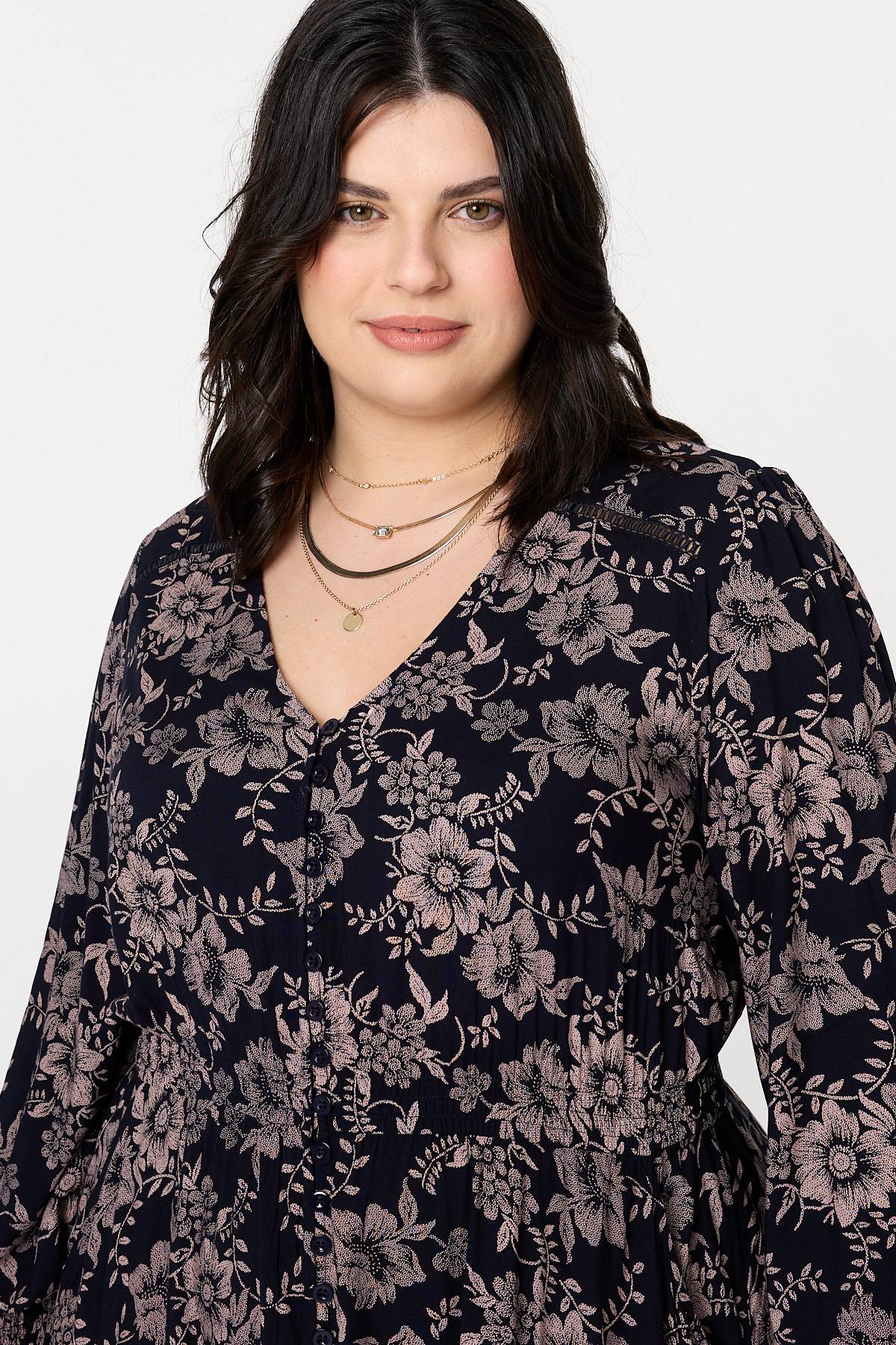 Curve Floral Lace Long Sleeve Maxi Dress Full Length View