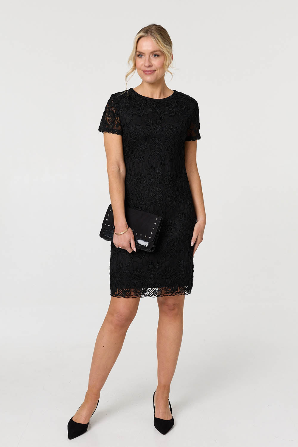 Floral Lace Layer Knee Length Dress Front View