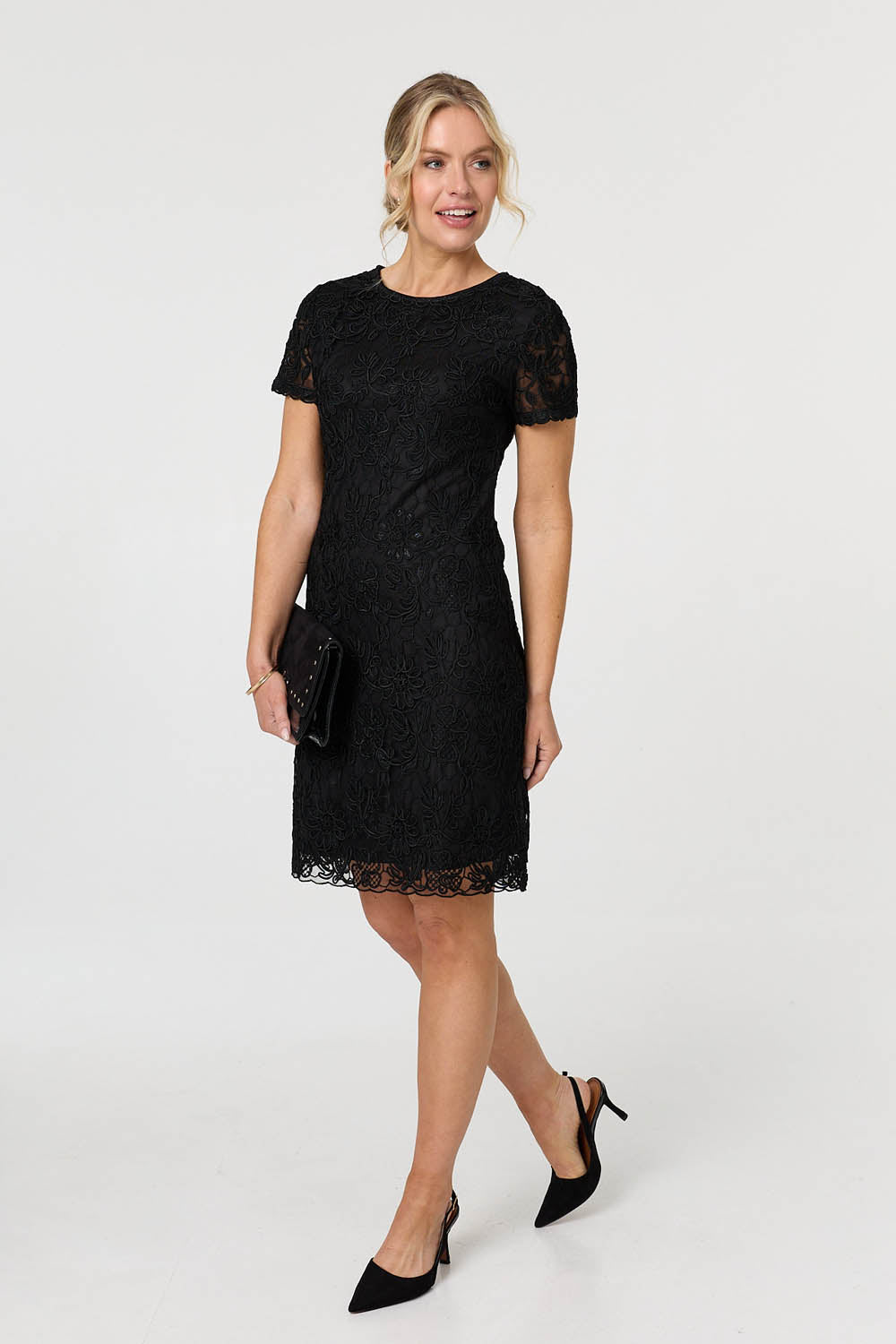 Floral Lace Layer Knee Length Dress Back View