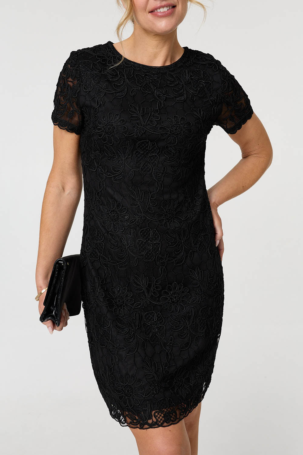 Floral Lace Layer Knee Length Dress Front View 2