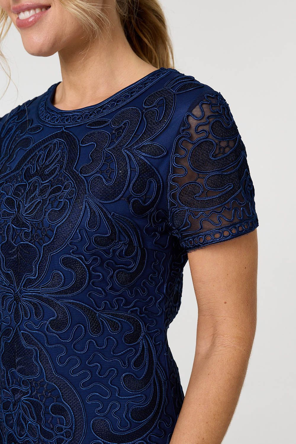 Sheer Lace Layered Knee Length Dress Back View 2