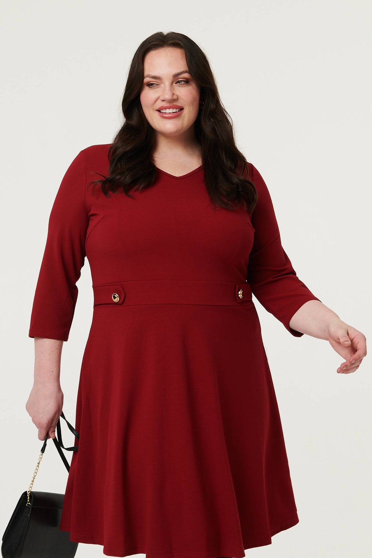 Curve V-Neck 3/4 Sleeve Short Skater Dress Back View