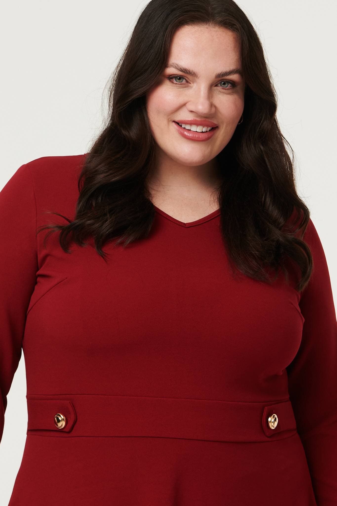 Curve V-Neck 3/4 Sleeve Short Skater Dress Full Length View