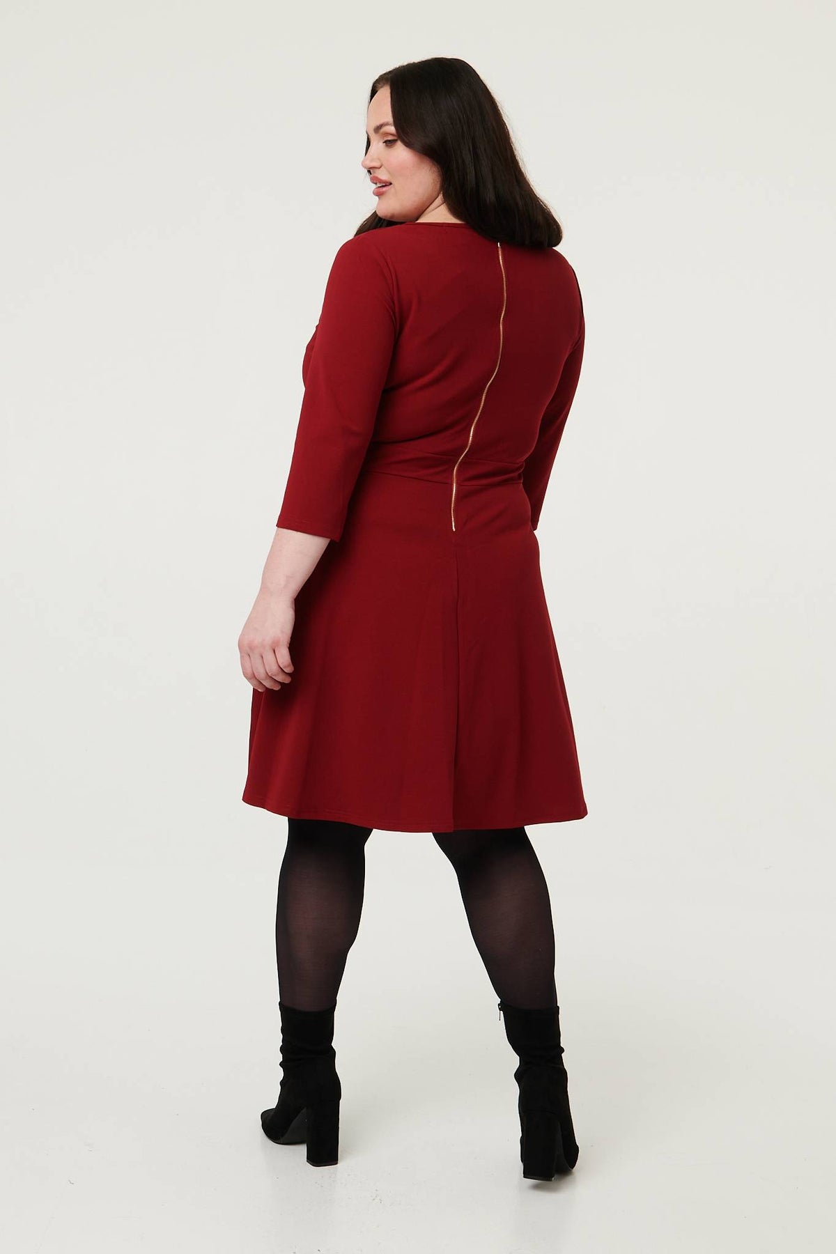 Curve V-Neck 3/4 Sleeve Short Skater Dress Styled View