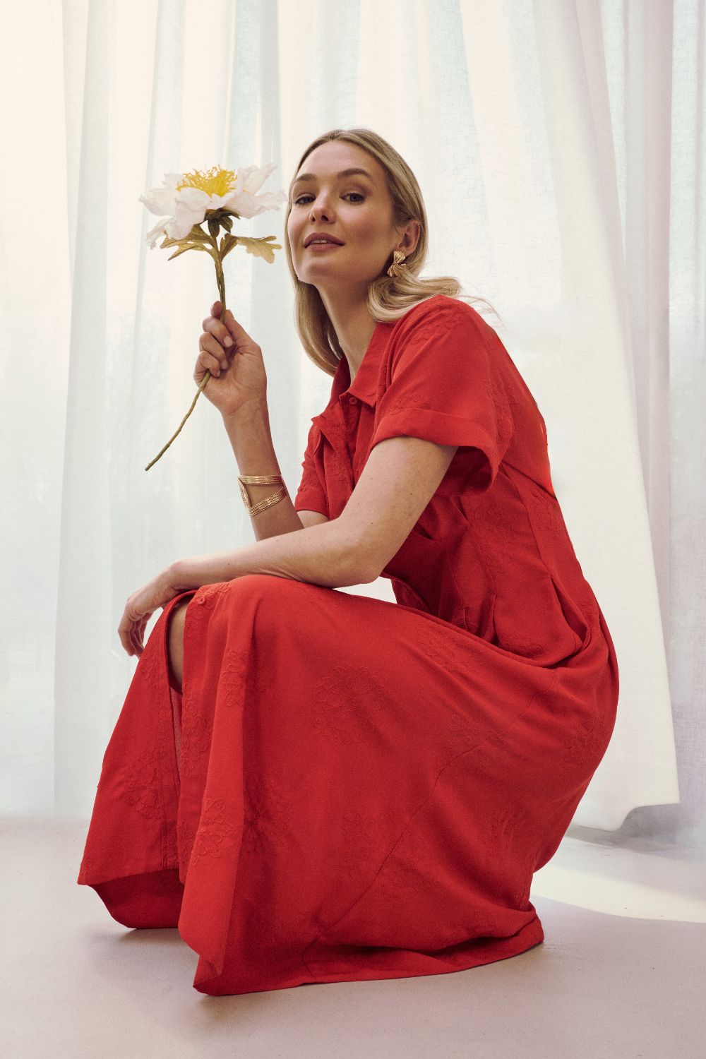 Short Sleeve Flared Midi Shirt Dress Back View
