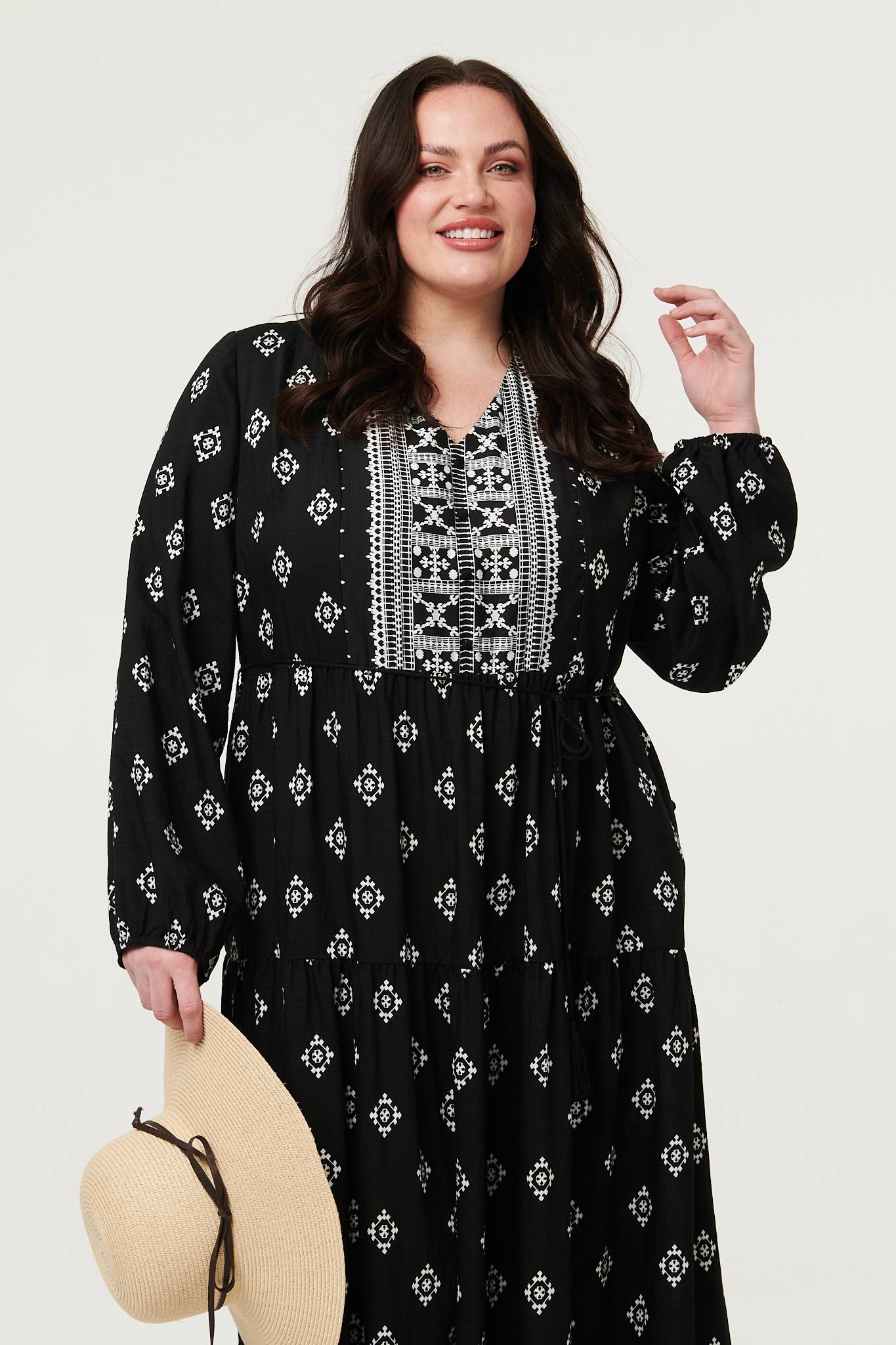 Curve Printed Long Sleeve Maxi Dress Side View