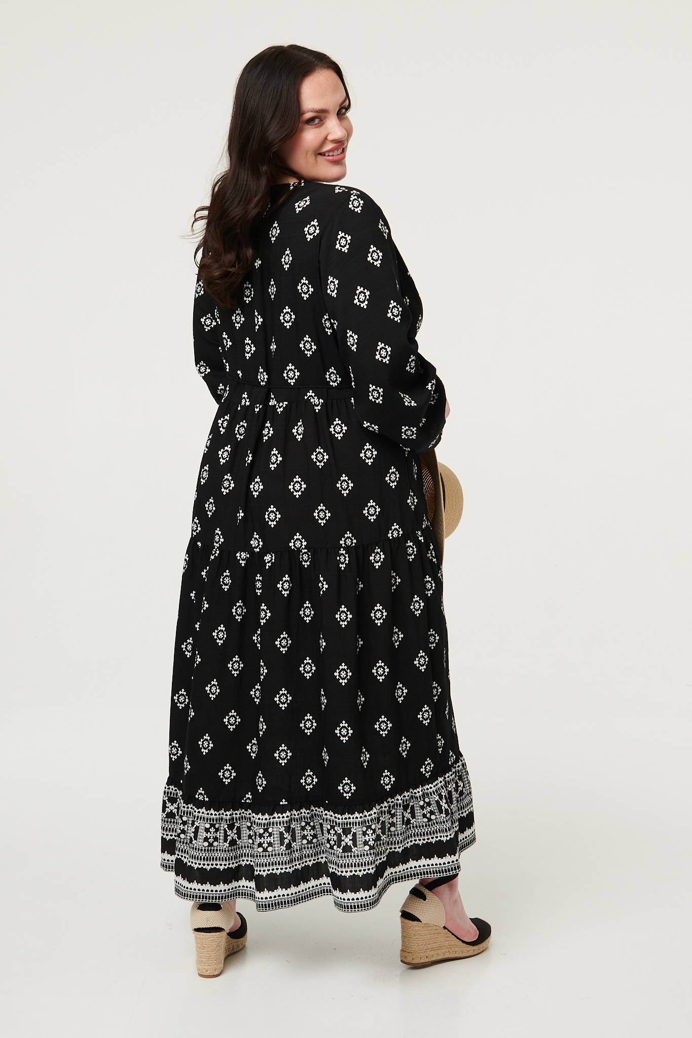 Curve Printed Long Sleeve Maxi Dress Styled View