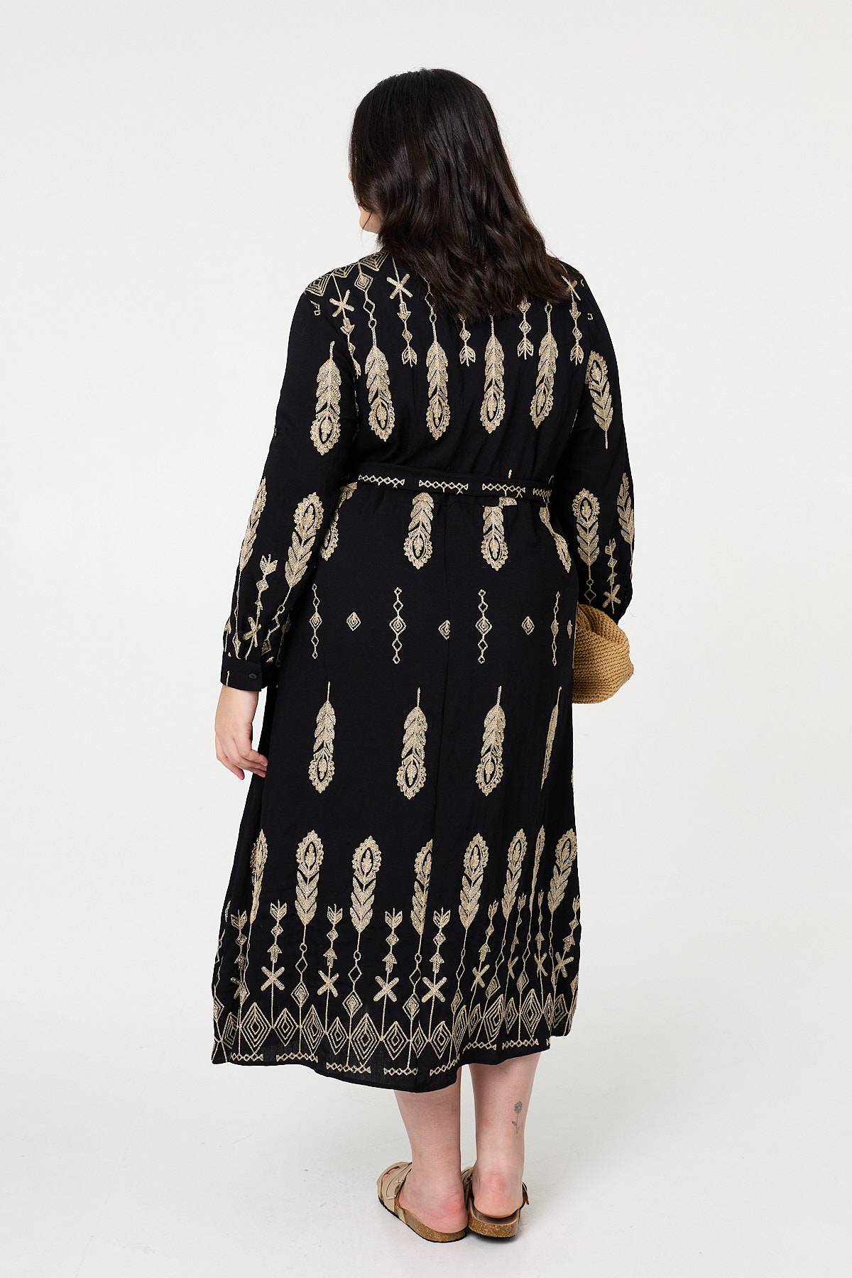 Curve Embroidered Midi Shirt Dress Detail View