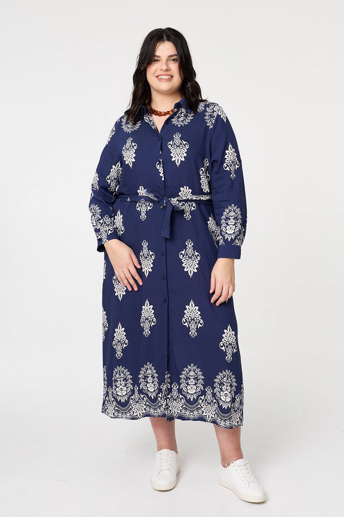 Curve Baroque Print Maxi Shirt Dress Full Length View
