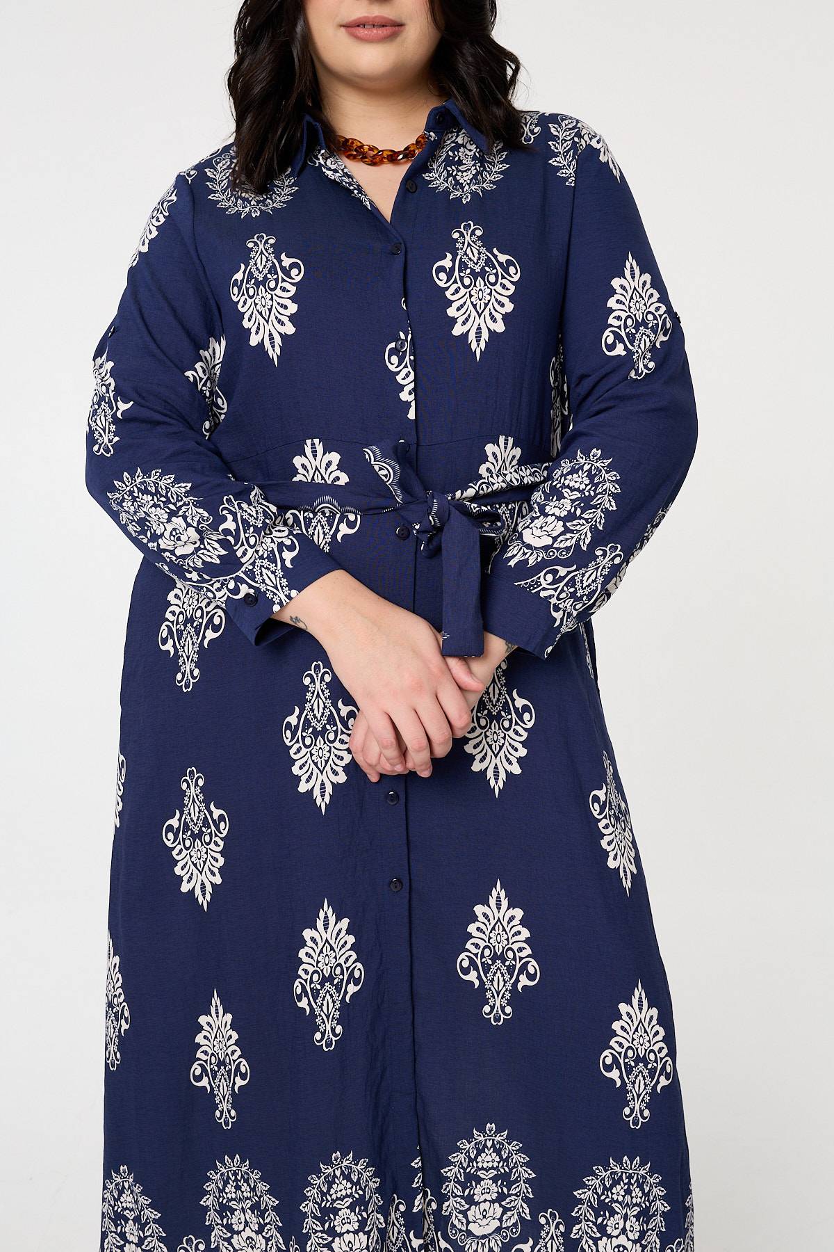 Curve Baroque Print Maxi Shirt Dress Styled View