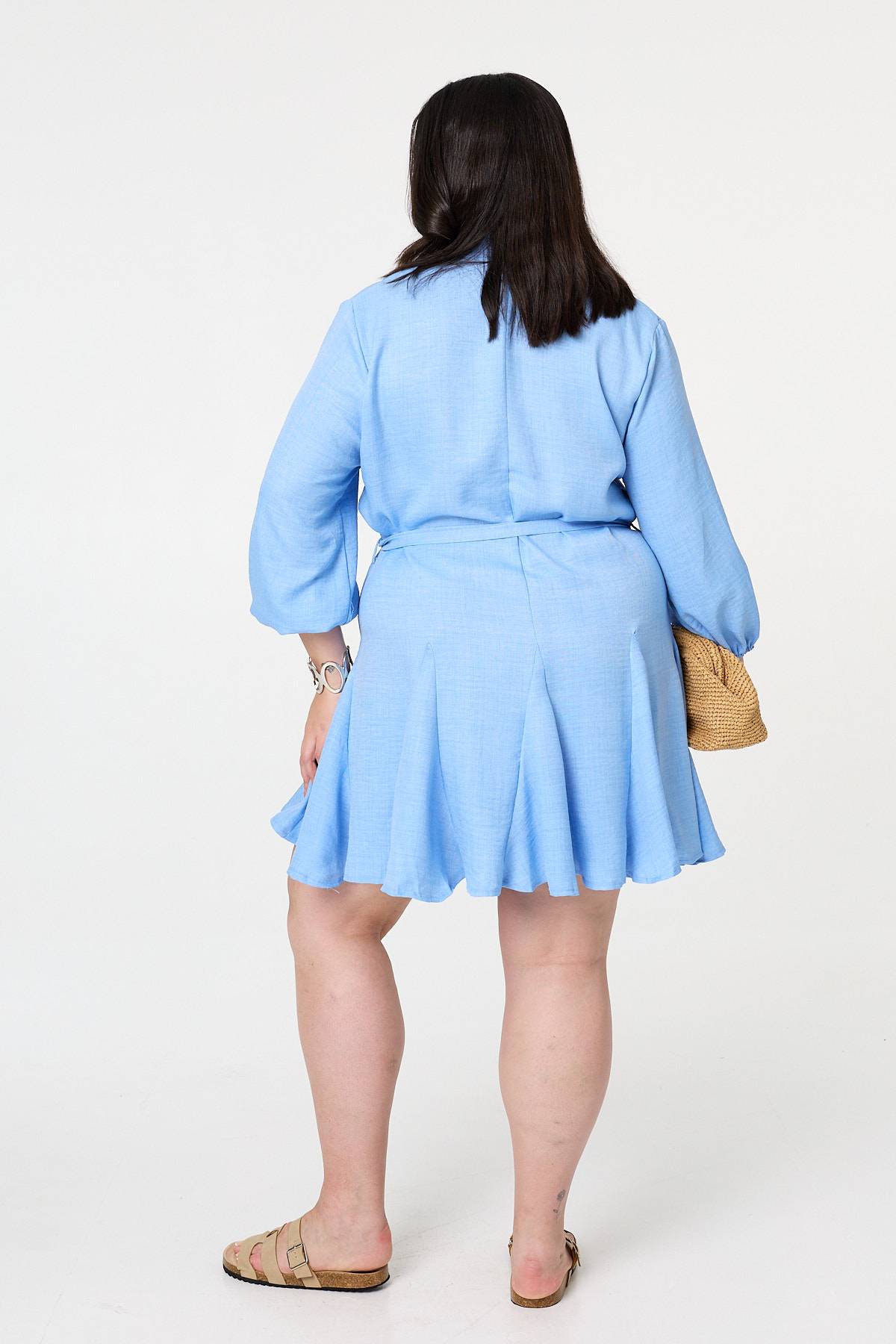 Curve Tie Waist Knee Length Shirt Dress Detail View