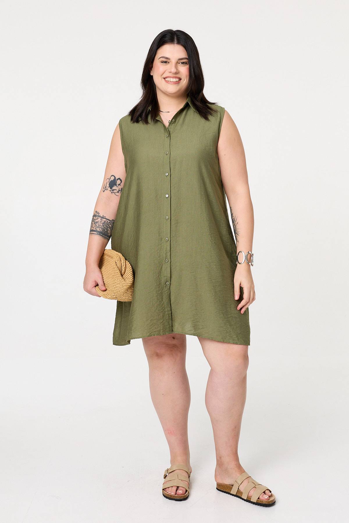 Curve Sleeveless Midi Shirt Dress Full Length View