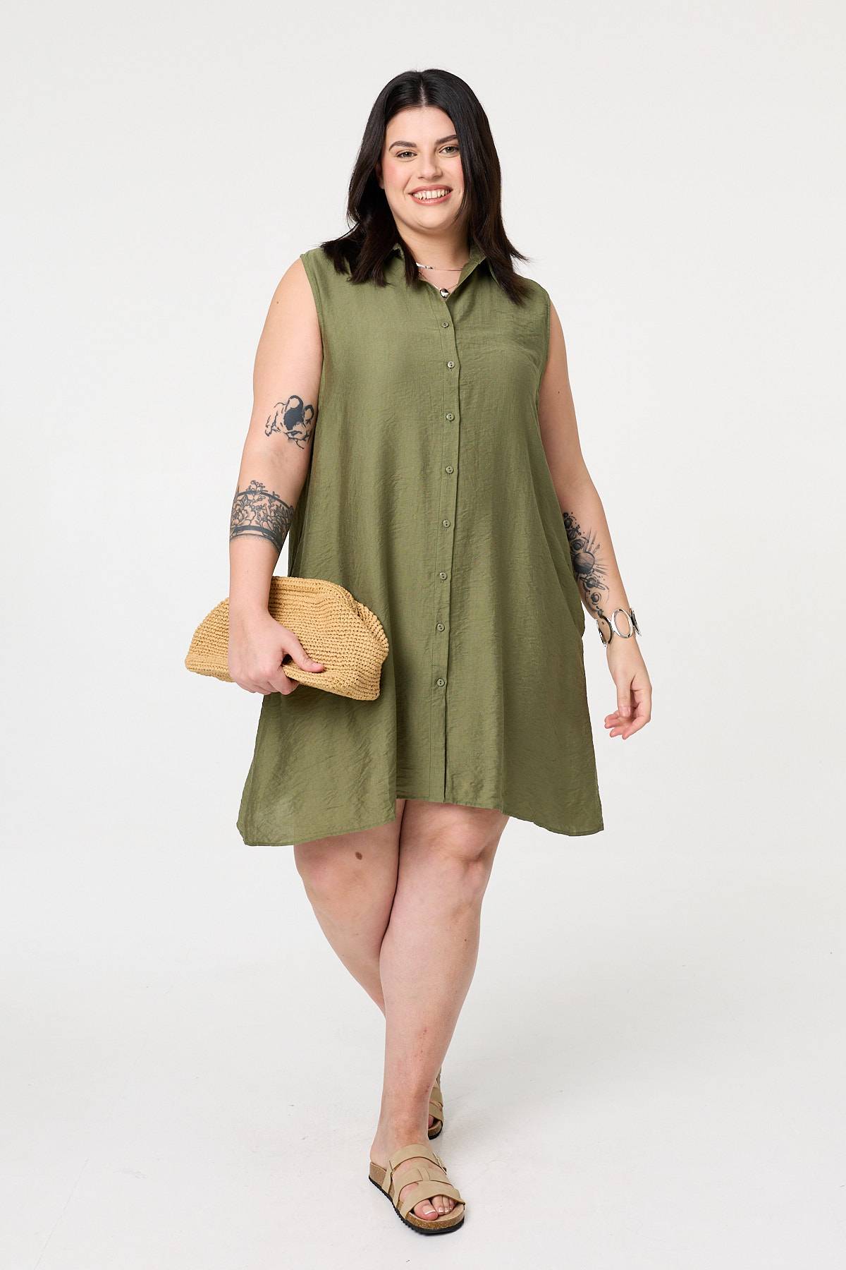 Curve Sleeveless Midi Shirt Dress Back View