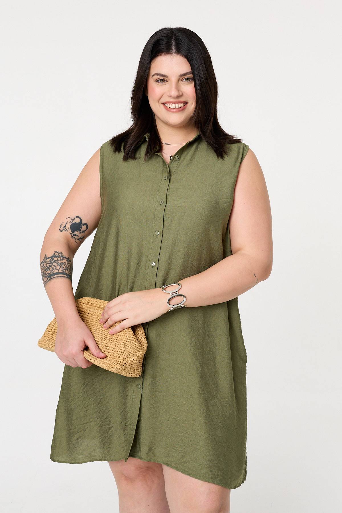 Curve Sleeveless Midi Shirt Dress Front View