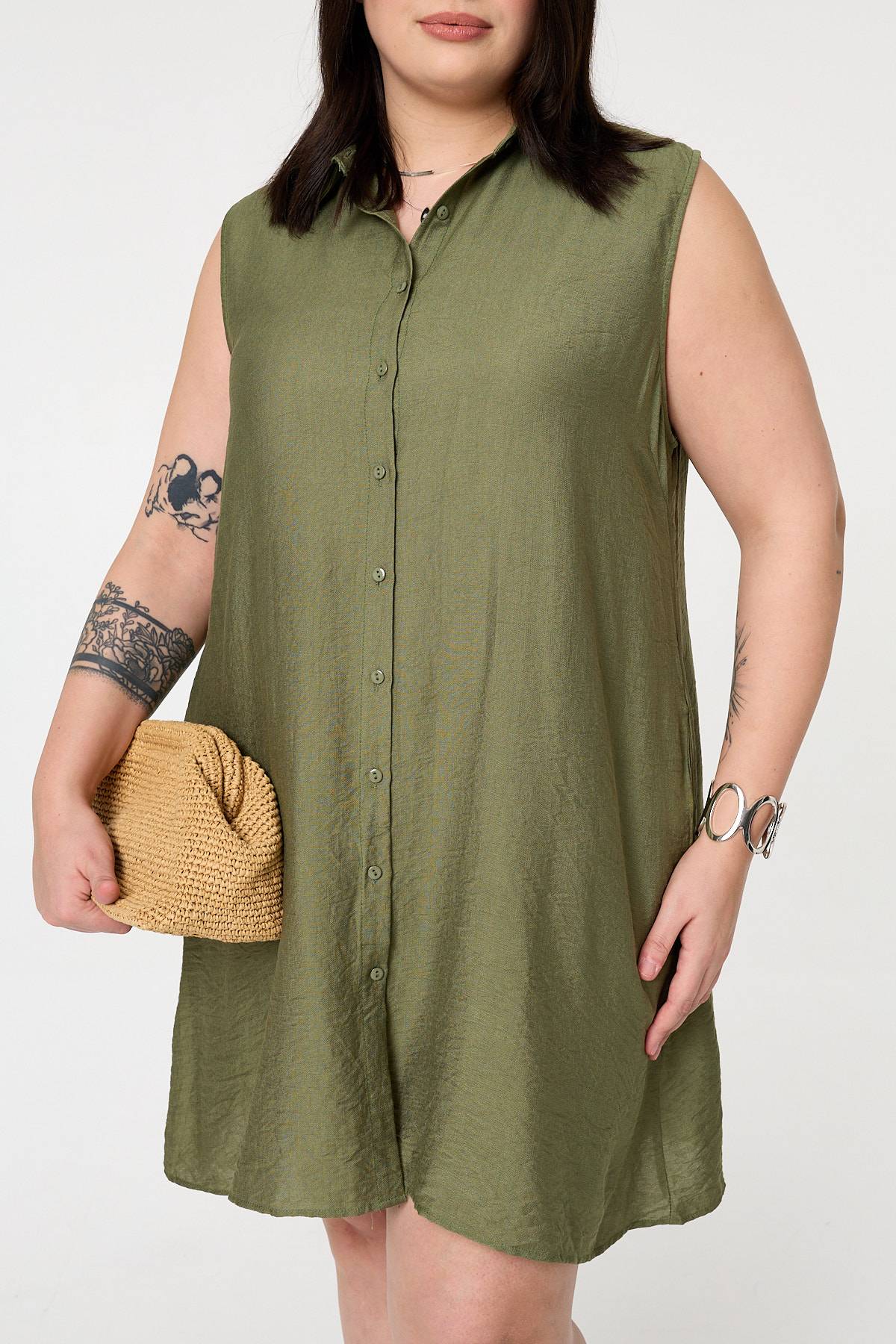 Curve Sleeveless Midi Shirt Dress Styled View