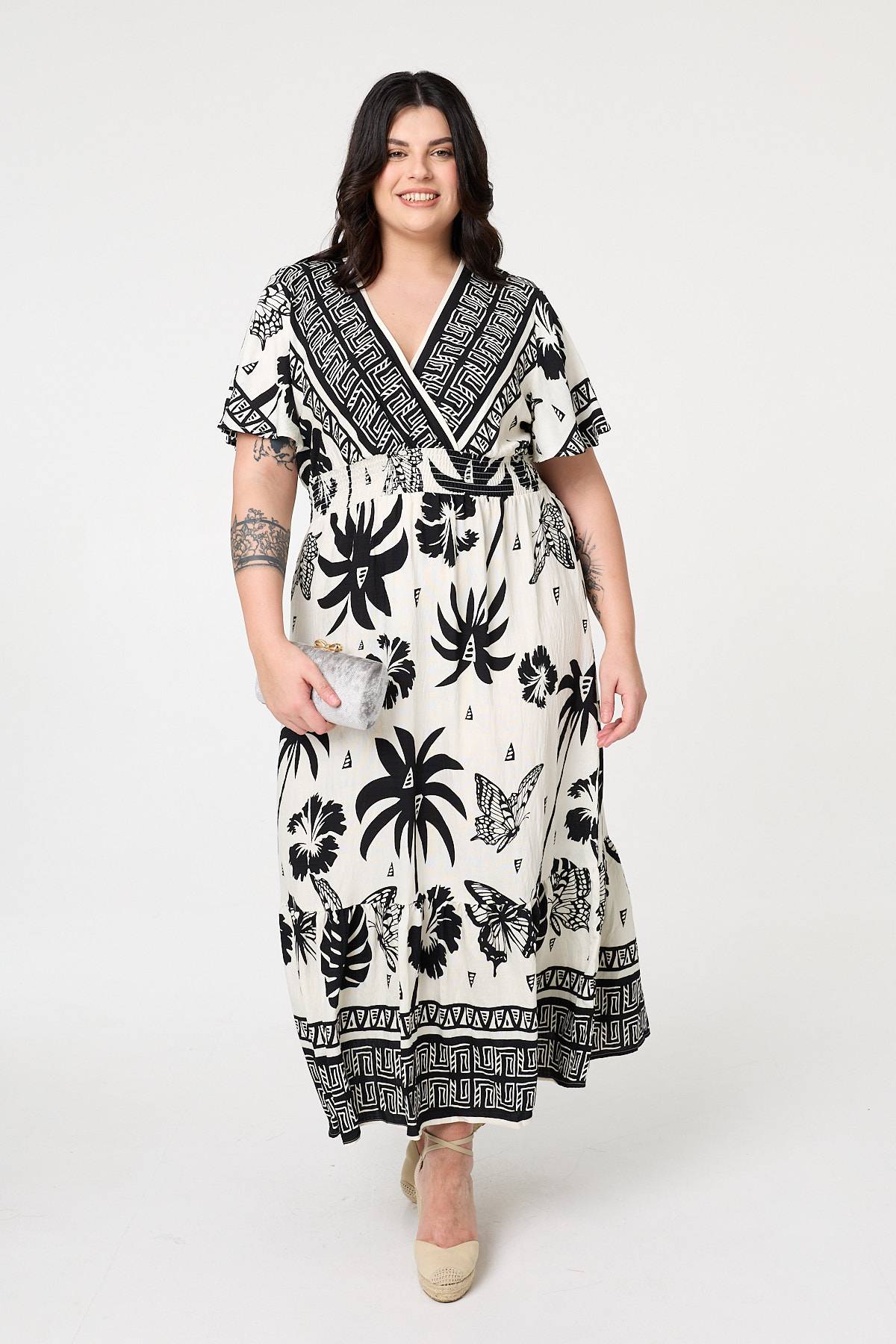 Curve Tropical Empire Waist Maxi Dress Full Length View