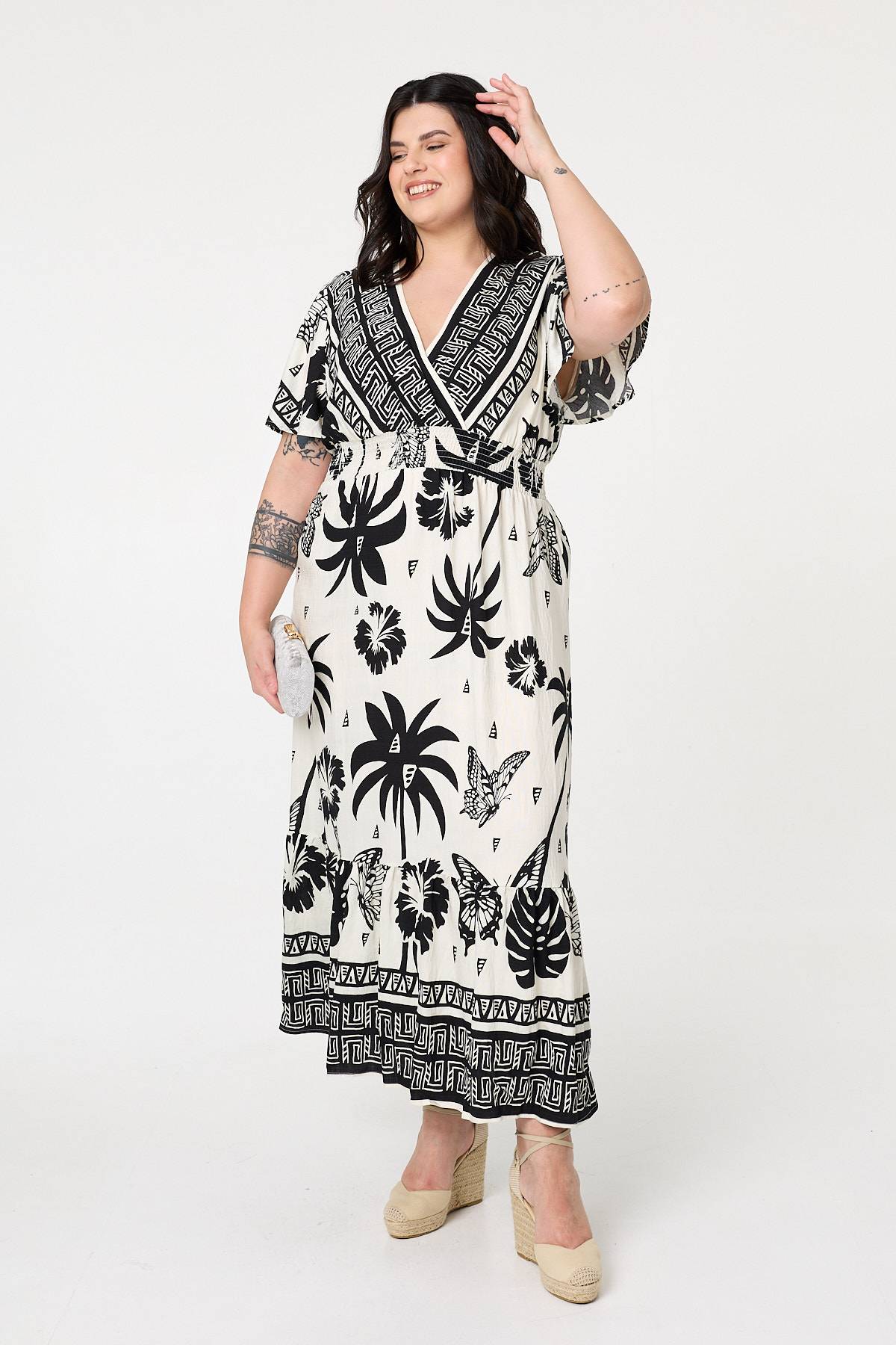 Curve Tropical Empire Waist Maxi Dress Front View