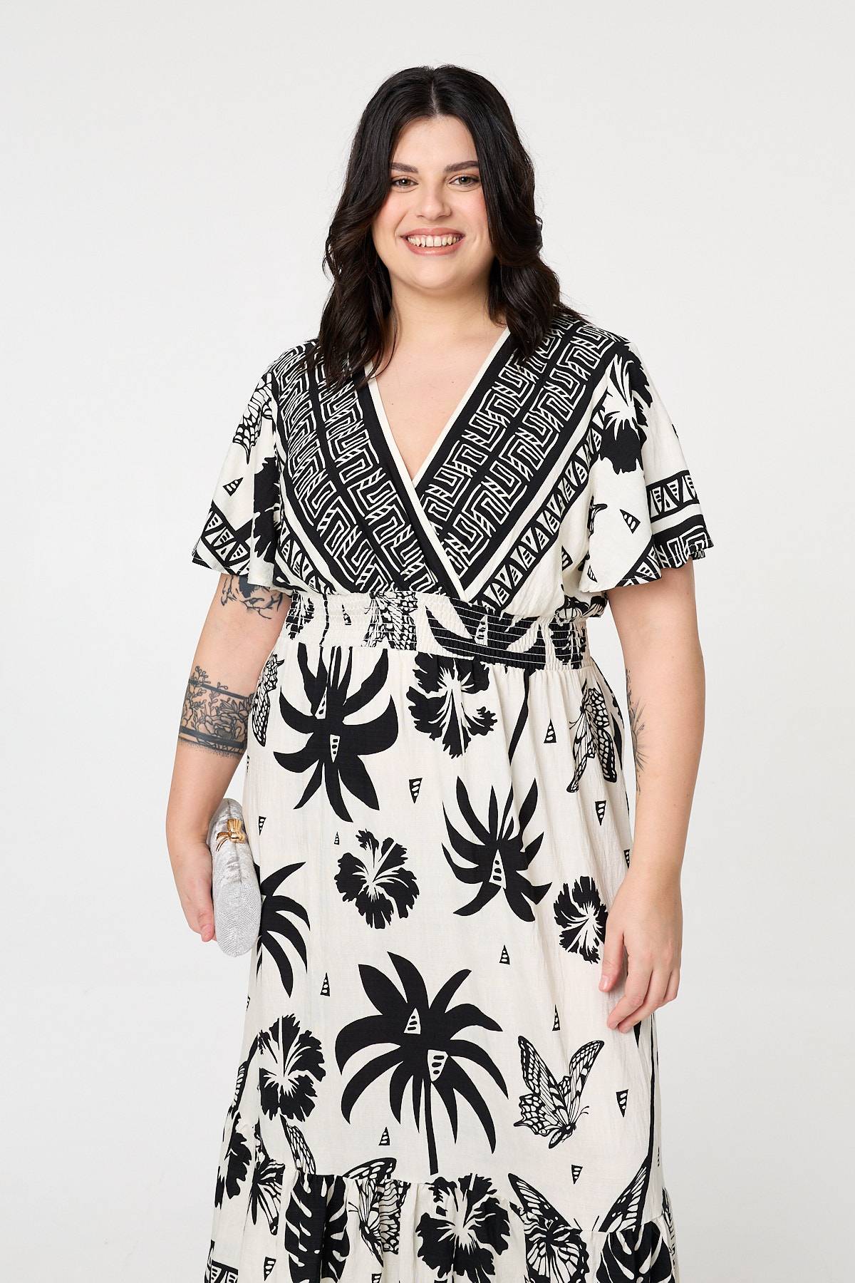 Curve Tropical Empire Waist Maxi Dress Back View