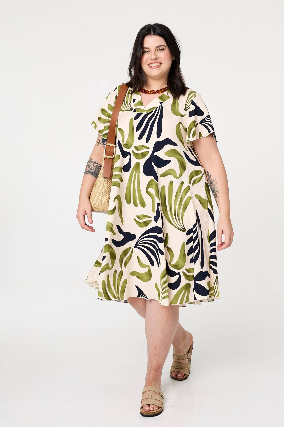Curve Angel Sleeve Relaxed Midi Dress Back View