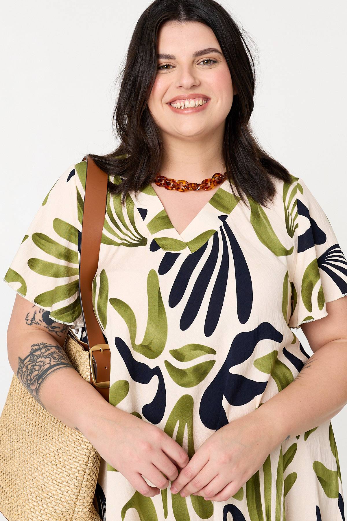 Curve Angel Sleeve Relaxed Midi Dress Styled View