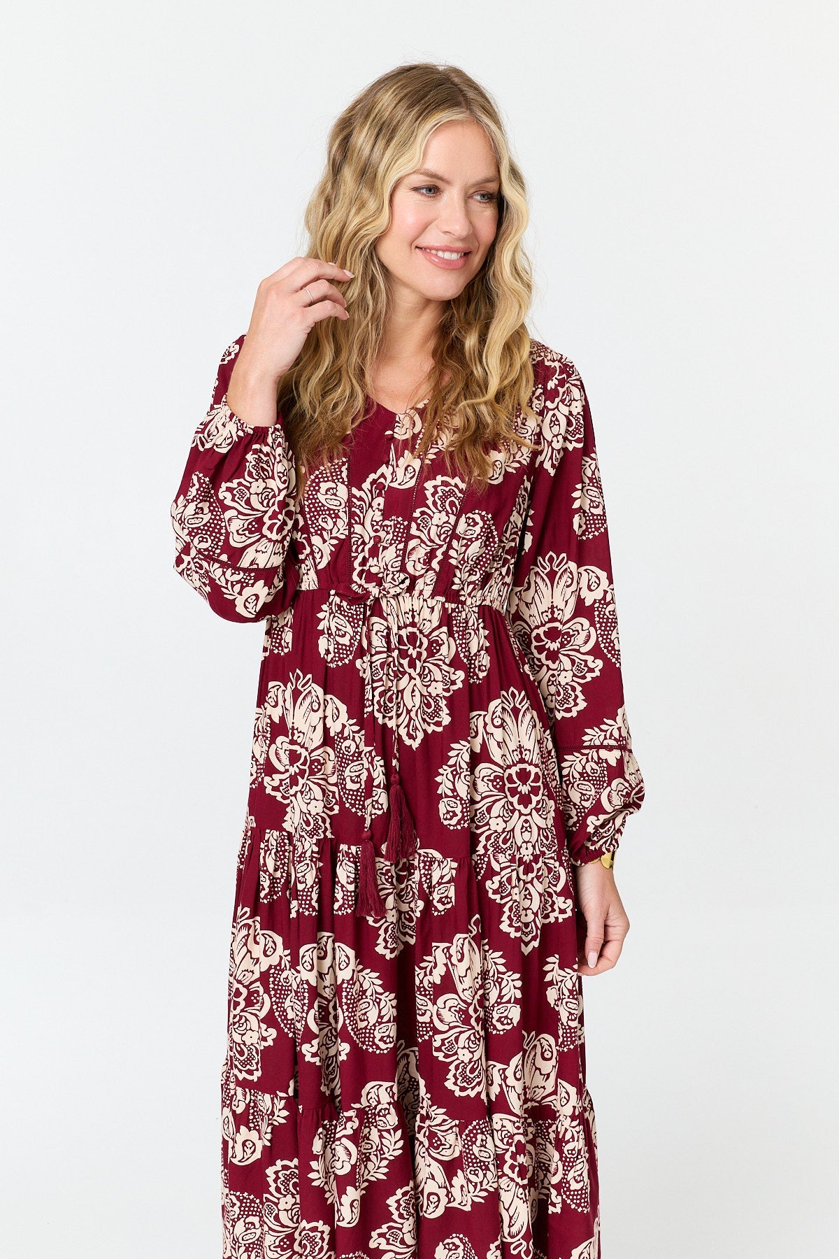 Floral Long Sleeve Relaxed Midi Dress Back View