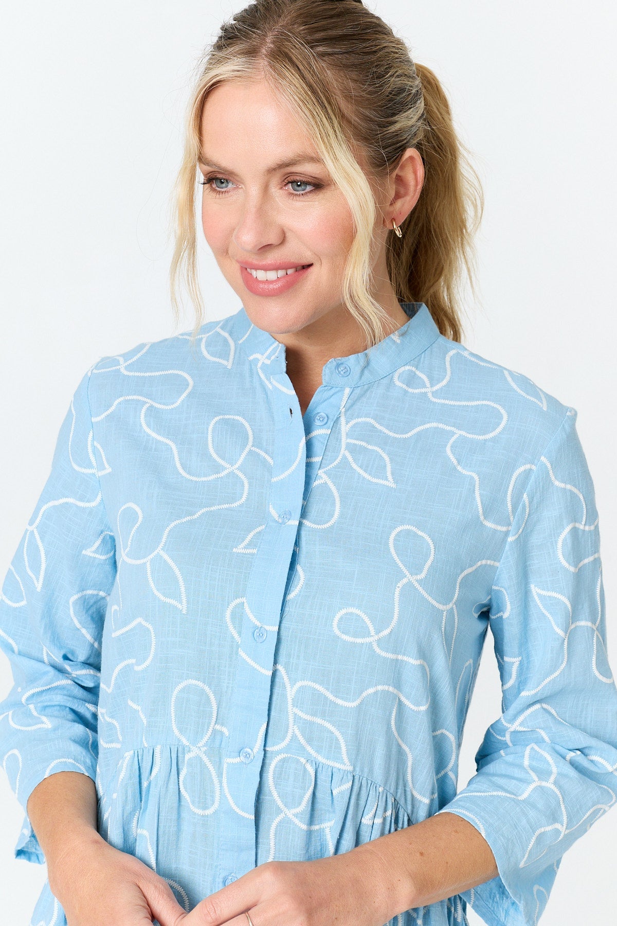 Abstract Relaxed Short Shirt Dress Full Length View