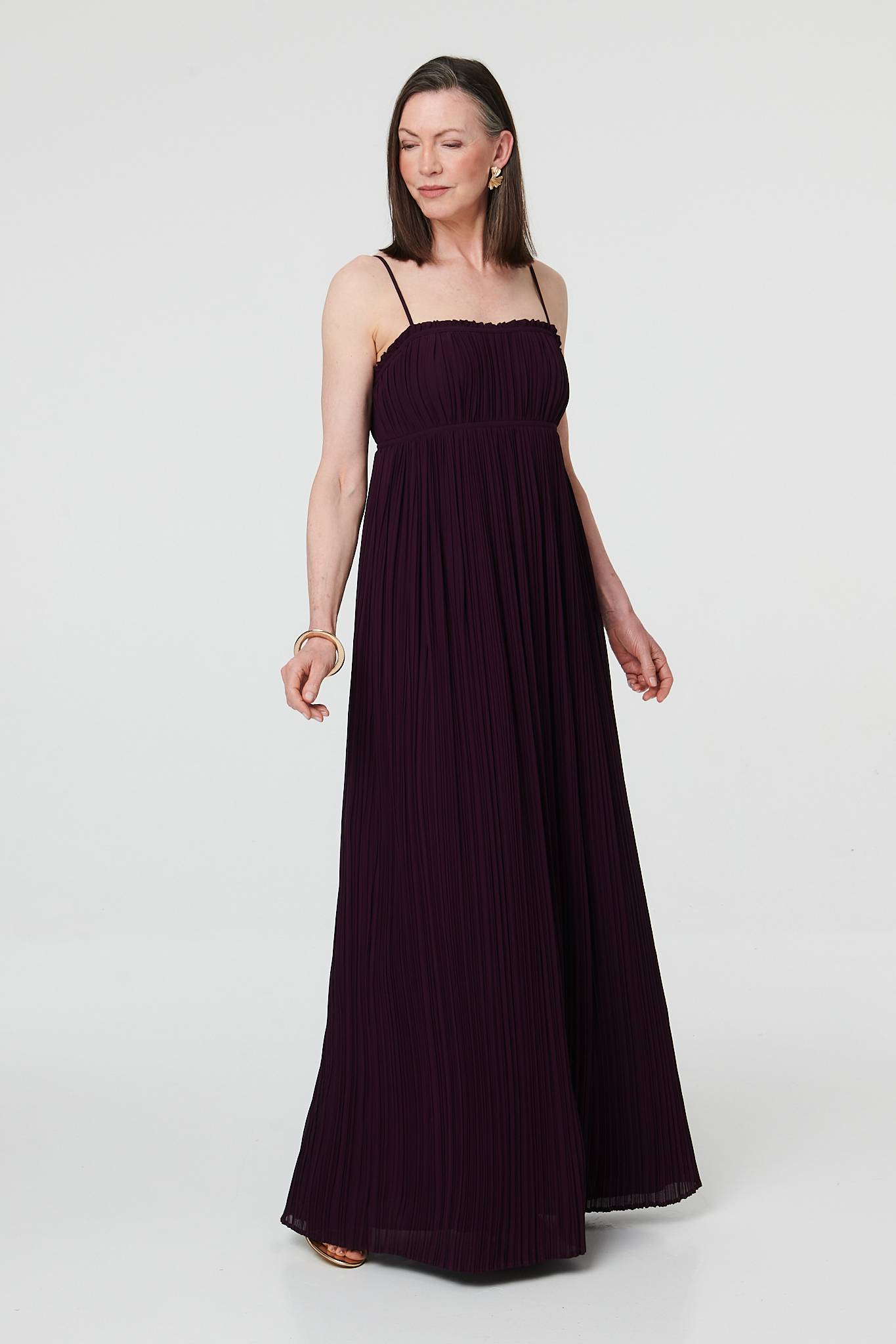 Pleated Cami Strap Maxi Dress Styled View