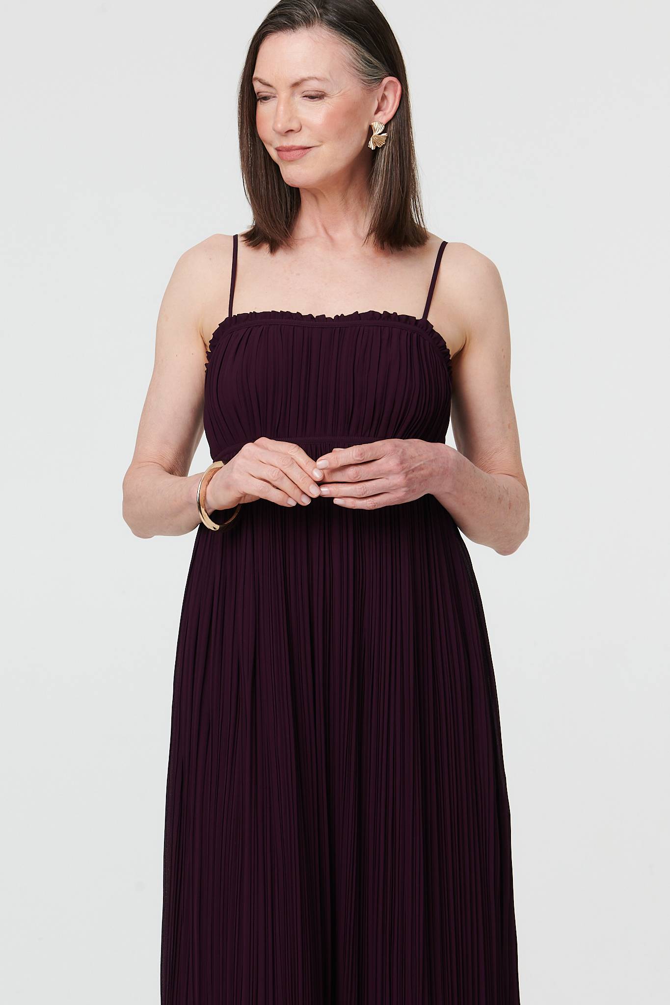 Pleated Cami Strap Maxi Dress Front View 2