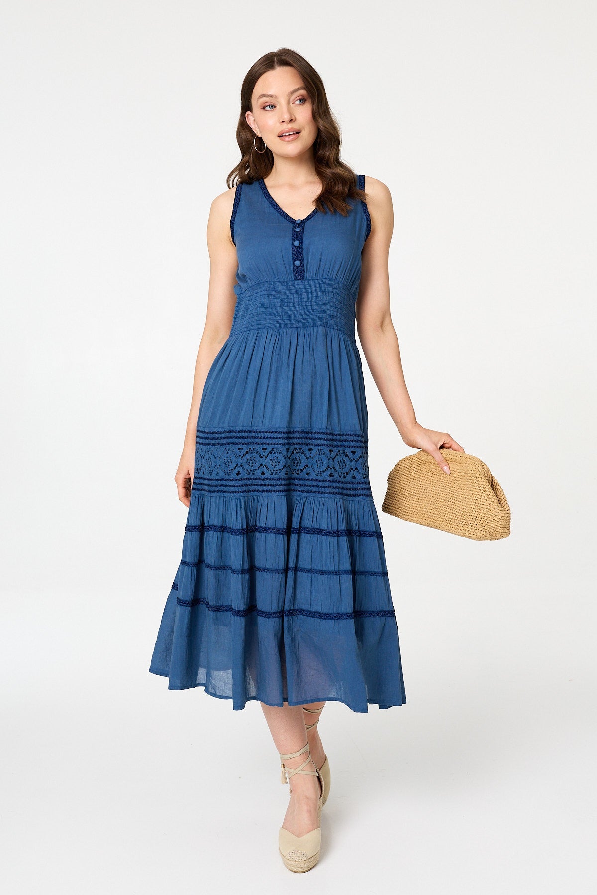 Embroidered Tiered Sleeveless Midi Dress Back View