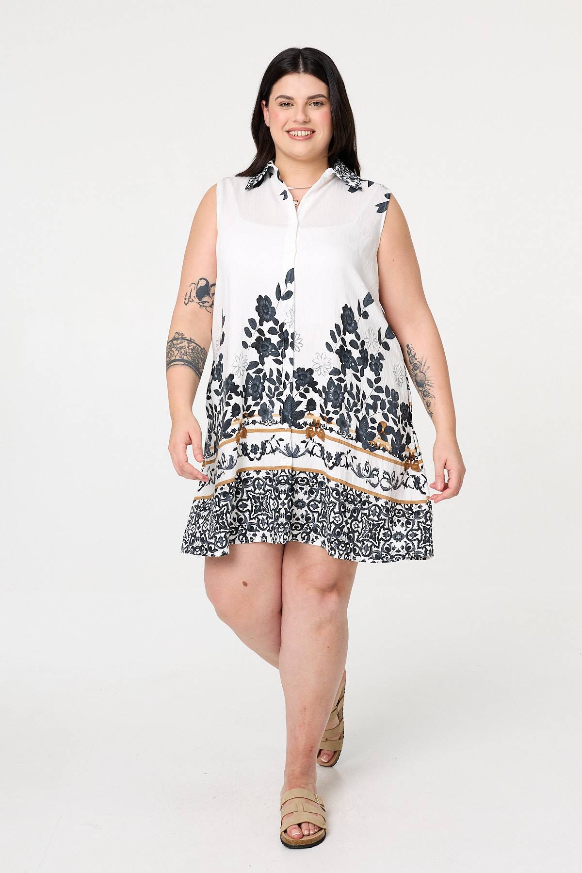 Curve Floral Knee Length Shirt Dress Back View