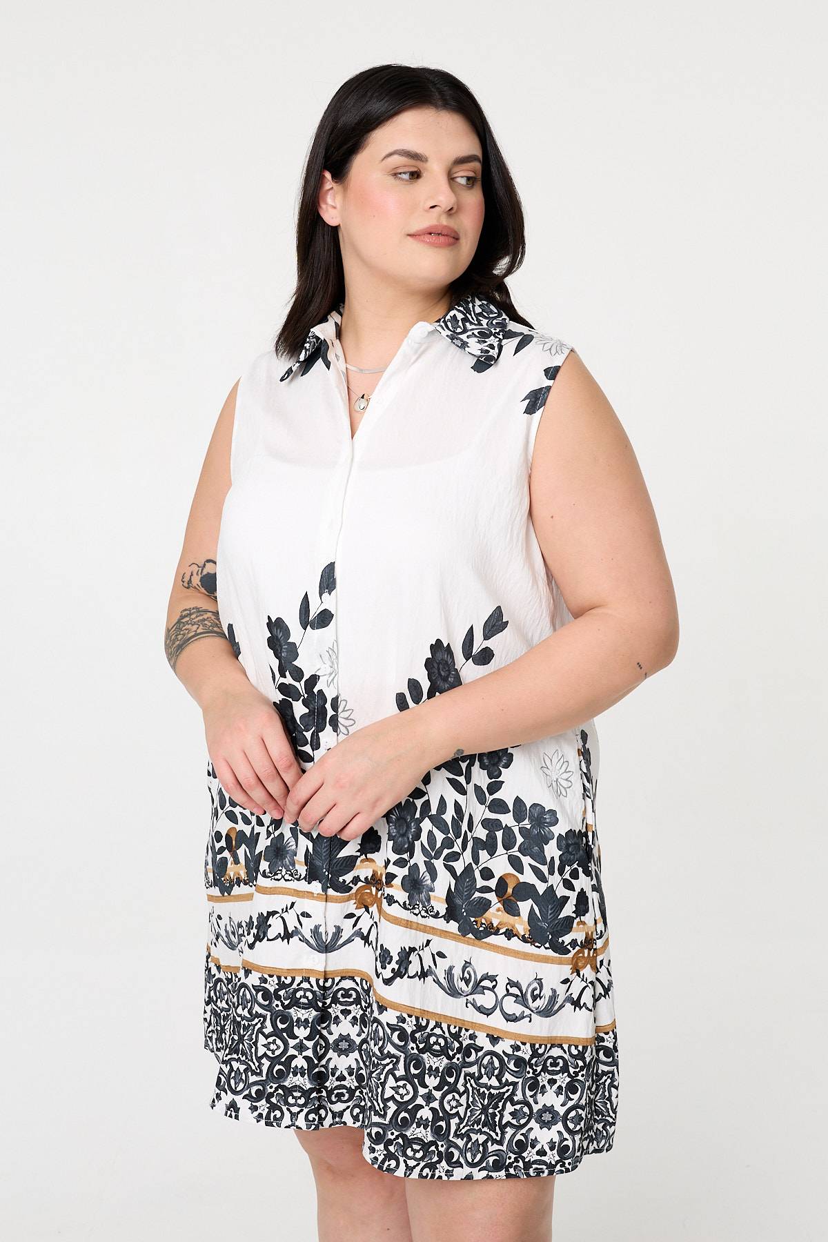 Curve Floral Knee Length Shirt Dress Full Length View