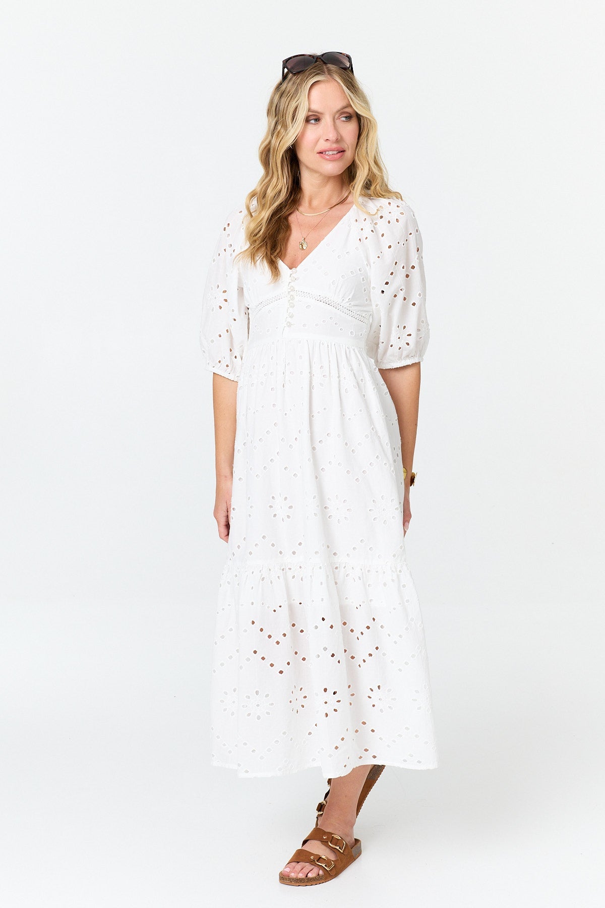 Broderie Anglaise 1/2 Sleeve Midi Dress Styled View