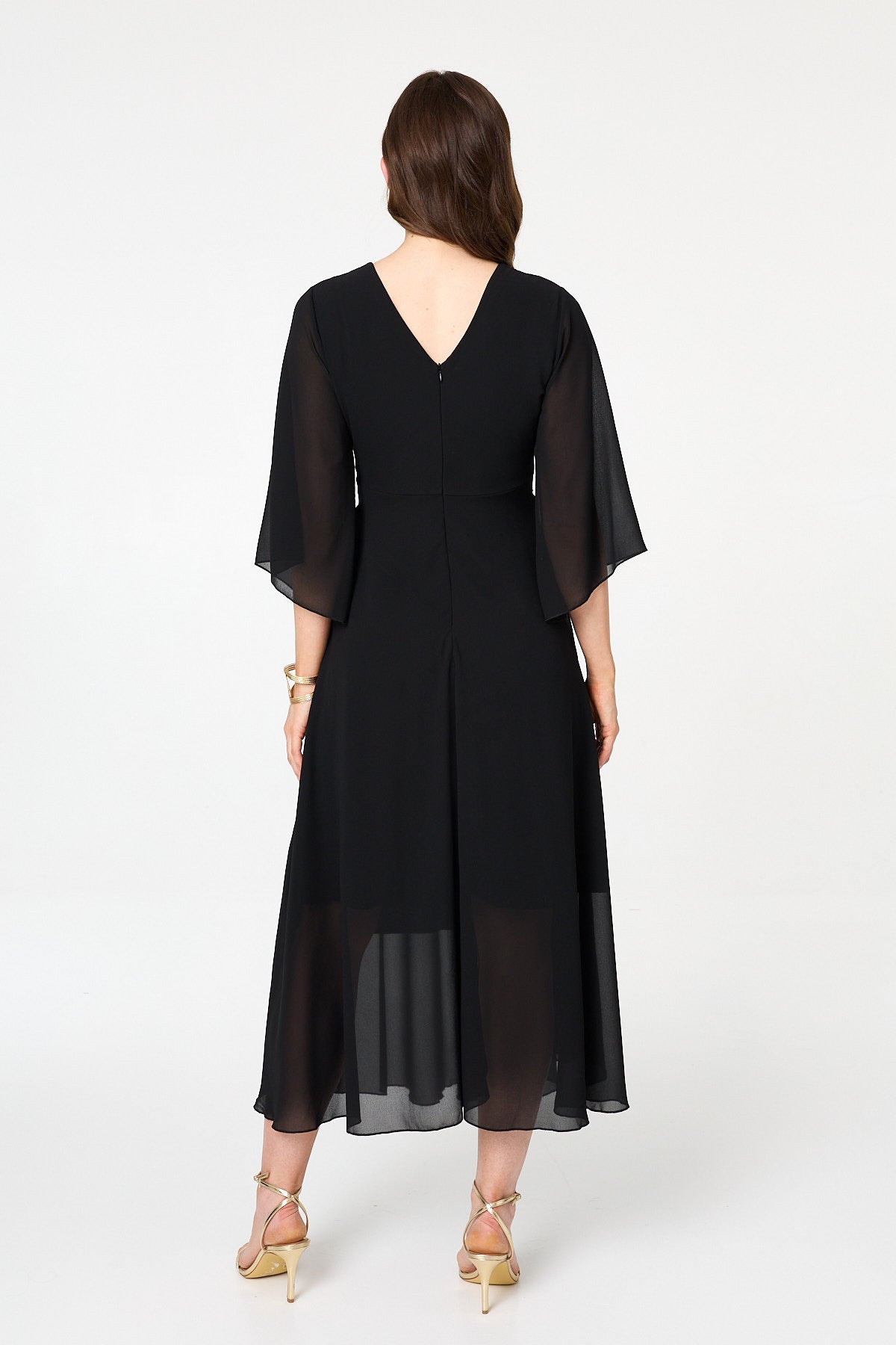 Twist Front Layer 3/4 Sleeve Maxi Dress Detail View