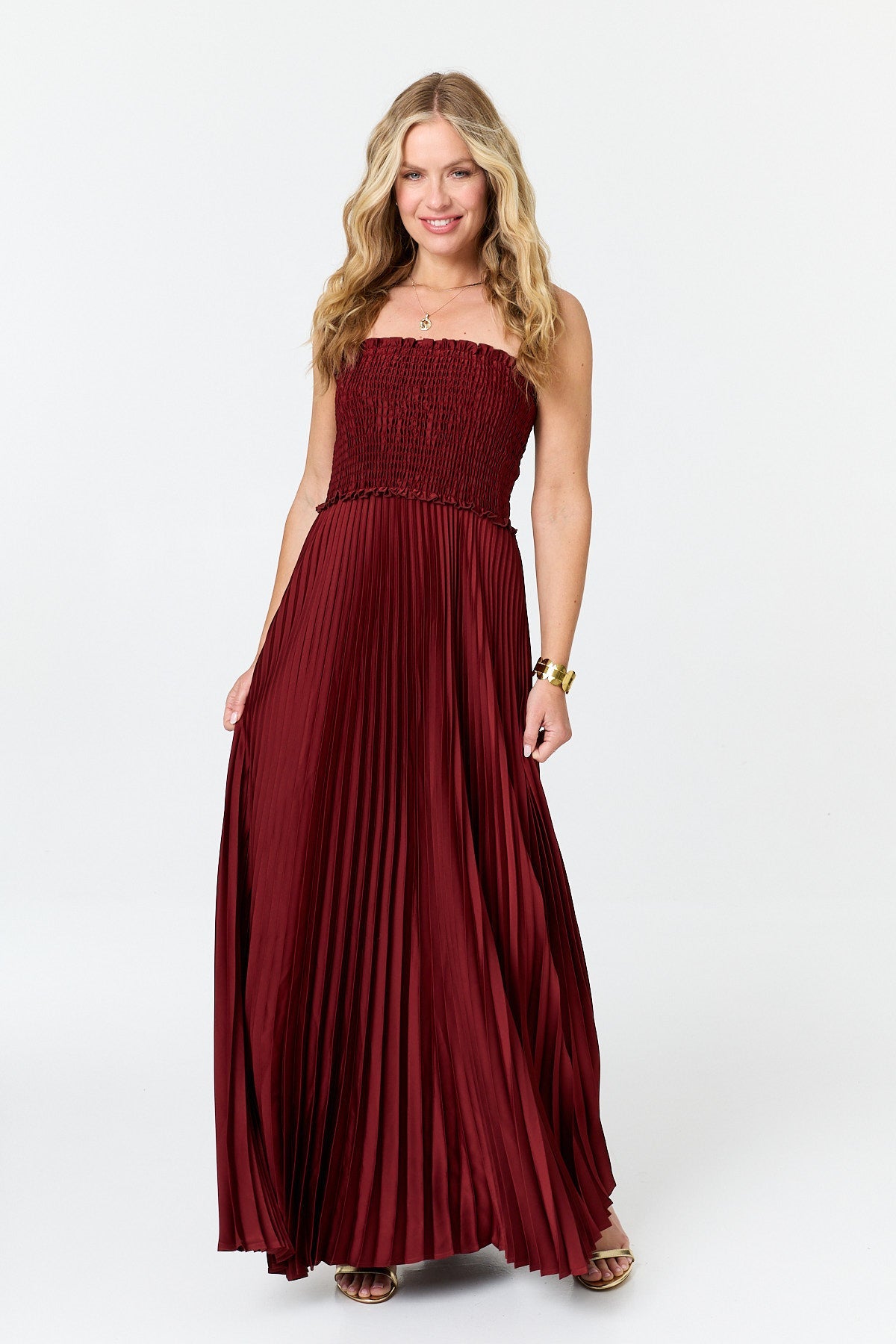Pleated Texture Strapless Maxi Dress Styled View