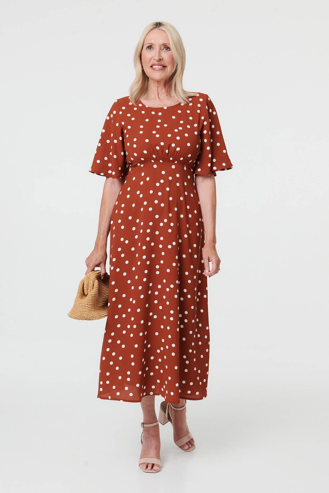 Polka Dot 1/2 Sleeve Midi Dress Detail View