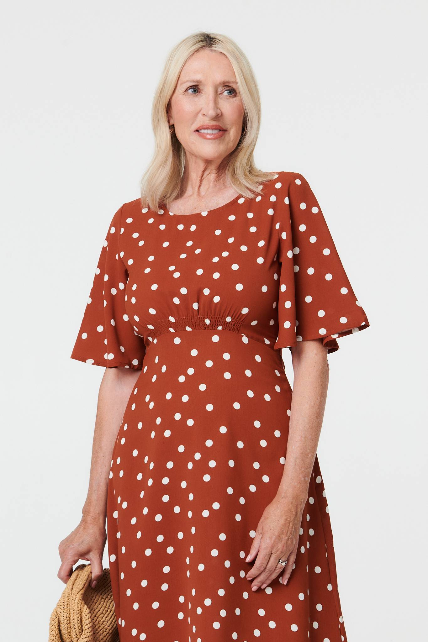 Polka Dot 1/2 Sleeve Midi Dress Back View
