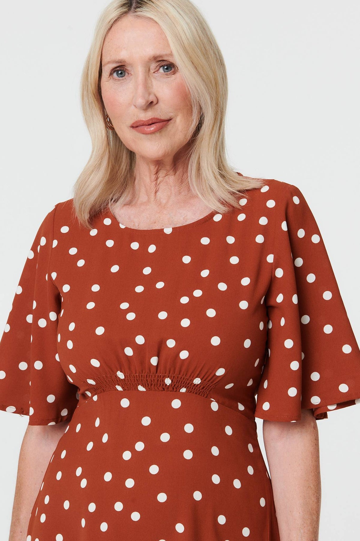 Polka Dot 1/2 Sleeve Midi Dress Styled View
