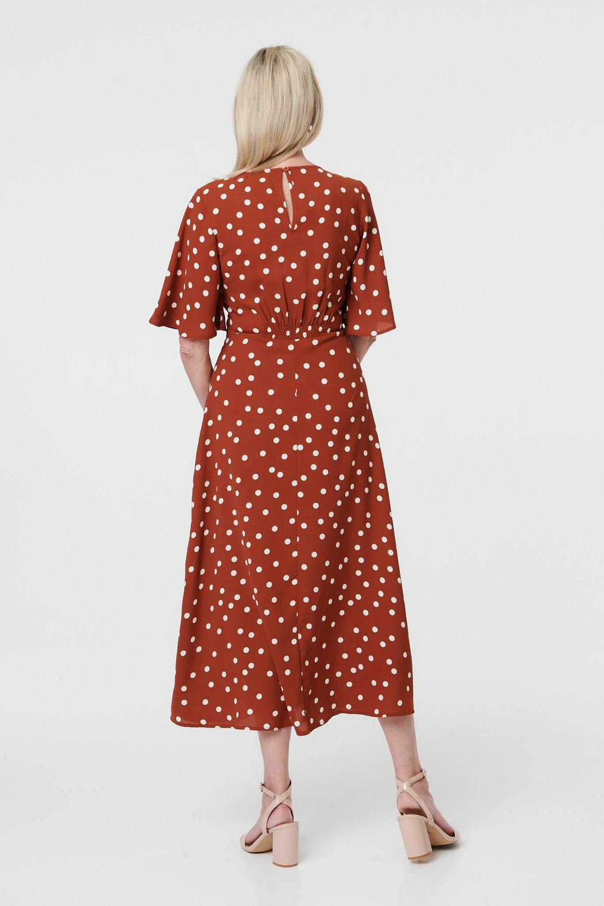 Polka Dot 1/2 Sleeve Midi Dress Side View