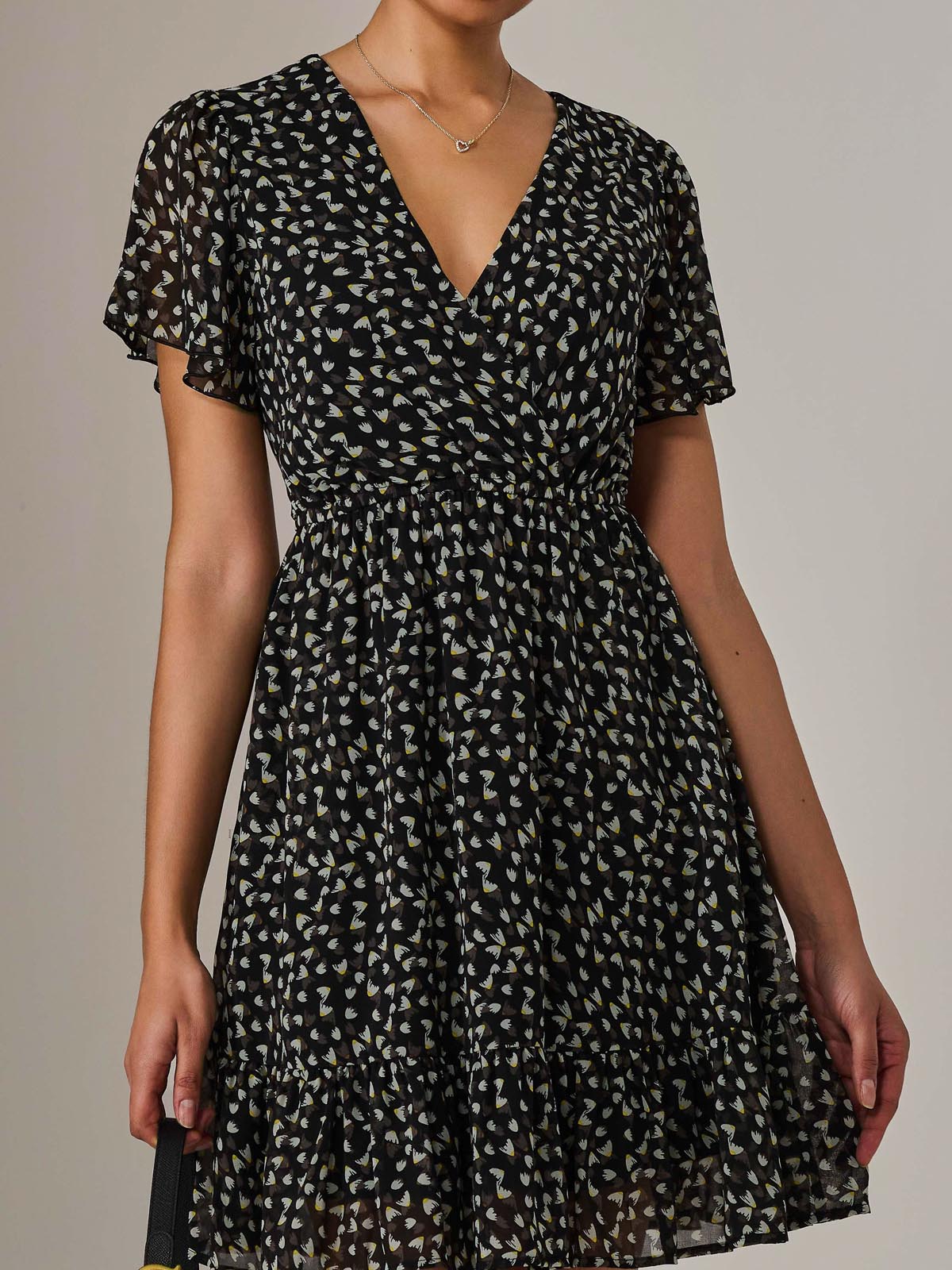 Chiffon Short Sleeve Tie Waist Mini Dress Side View