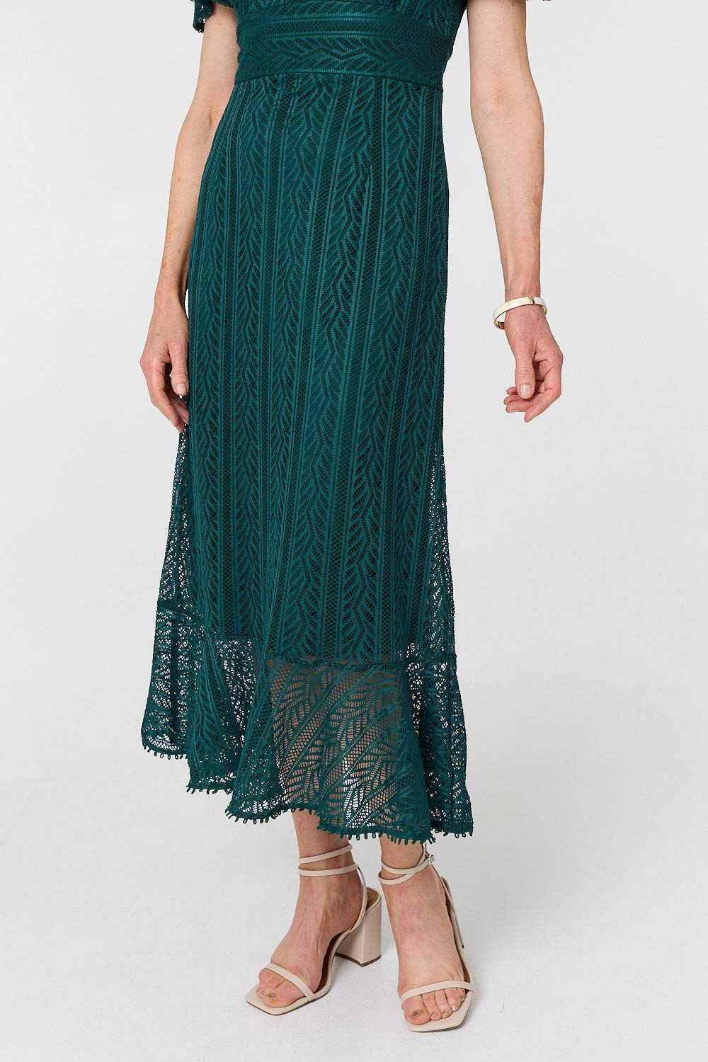 Lace Layered Short Sleeve Midi Dress Back View 3