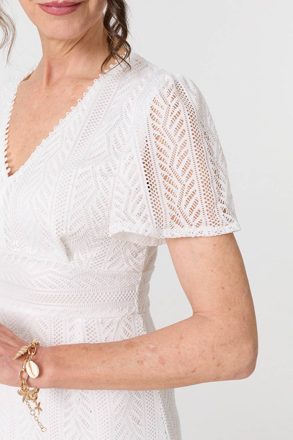 Lace Layered Short Sleeve Midi Dress Detail View