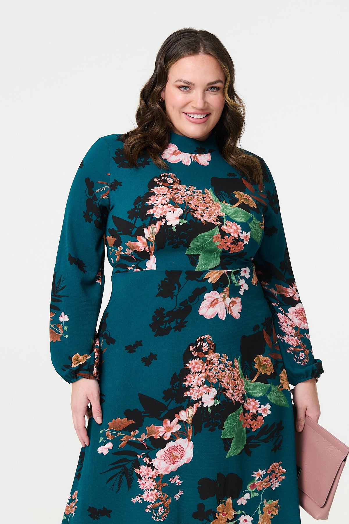 Floral High Neck Midi Dress Side View 2