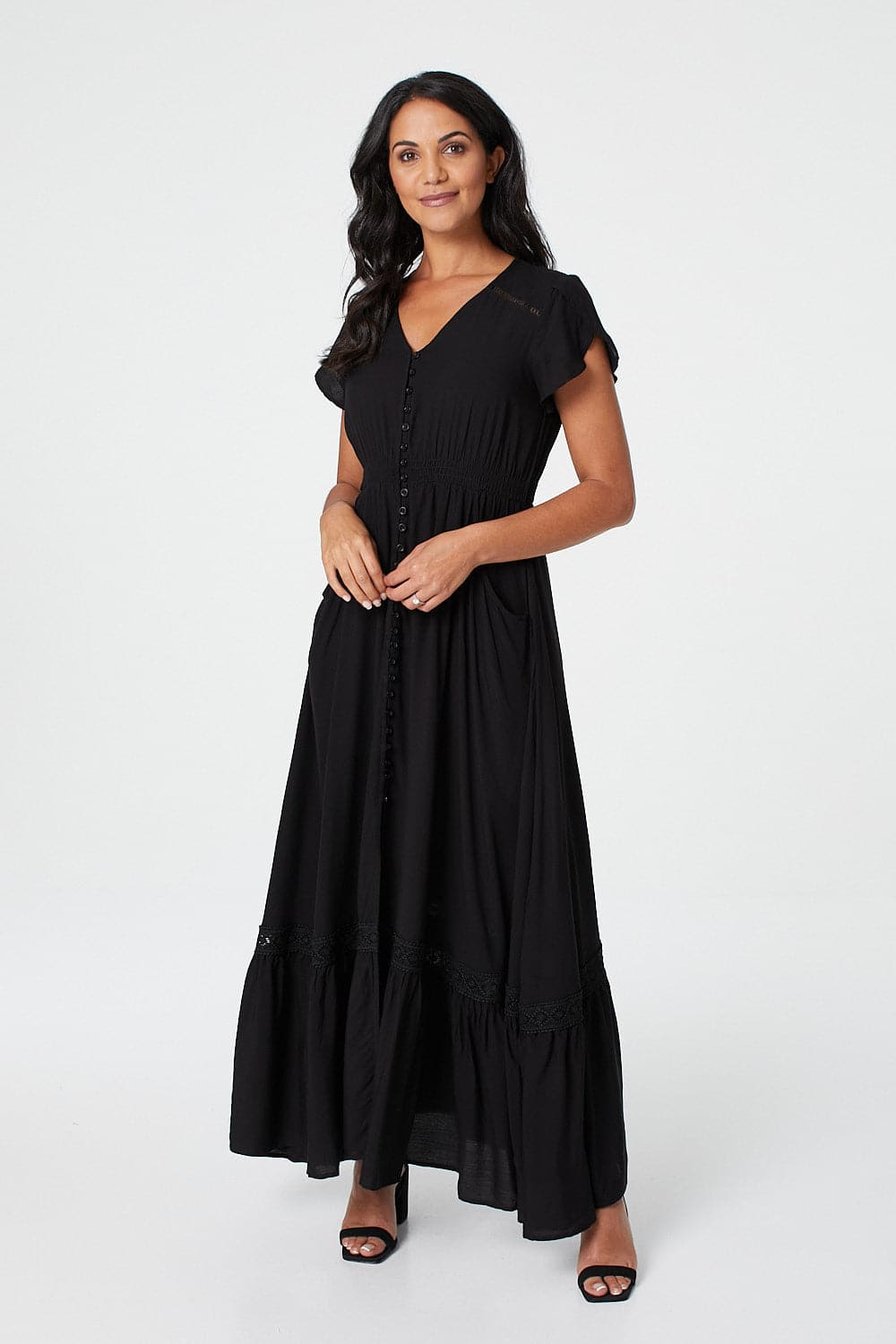 Button Front Maxi Dress with Pockets Side View 7