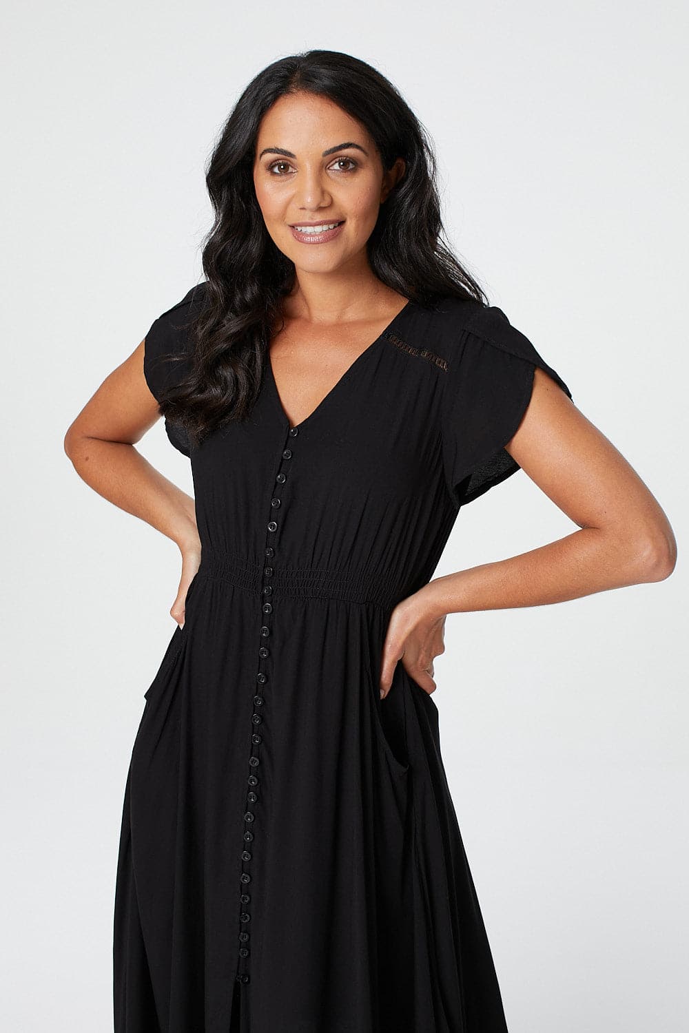 Button Front Maxi Dress with Pockets Detail View 7