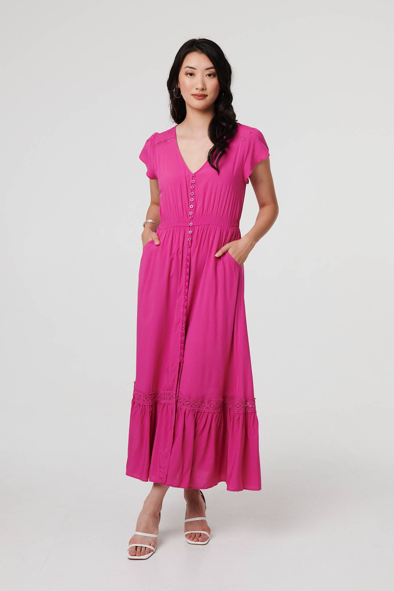 Button Front Maxi Dress with Pockets Side View 2