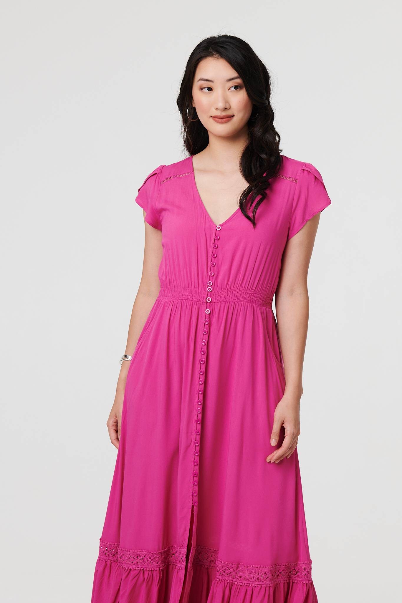 Button Front Maxi Dress with Pockets Detail View 2