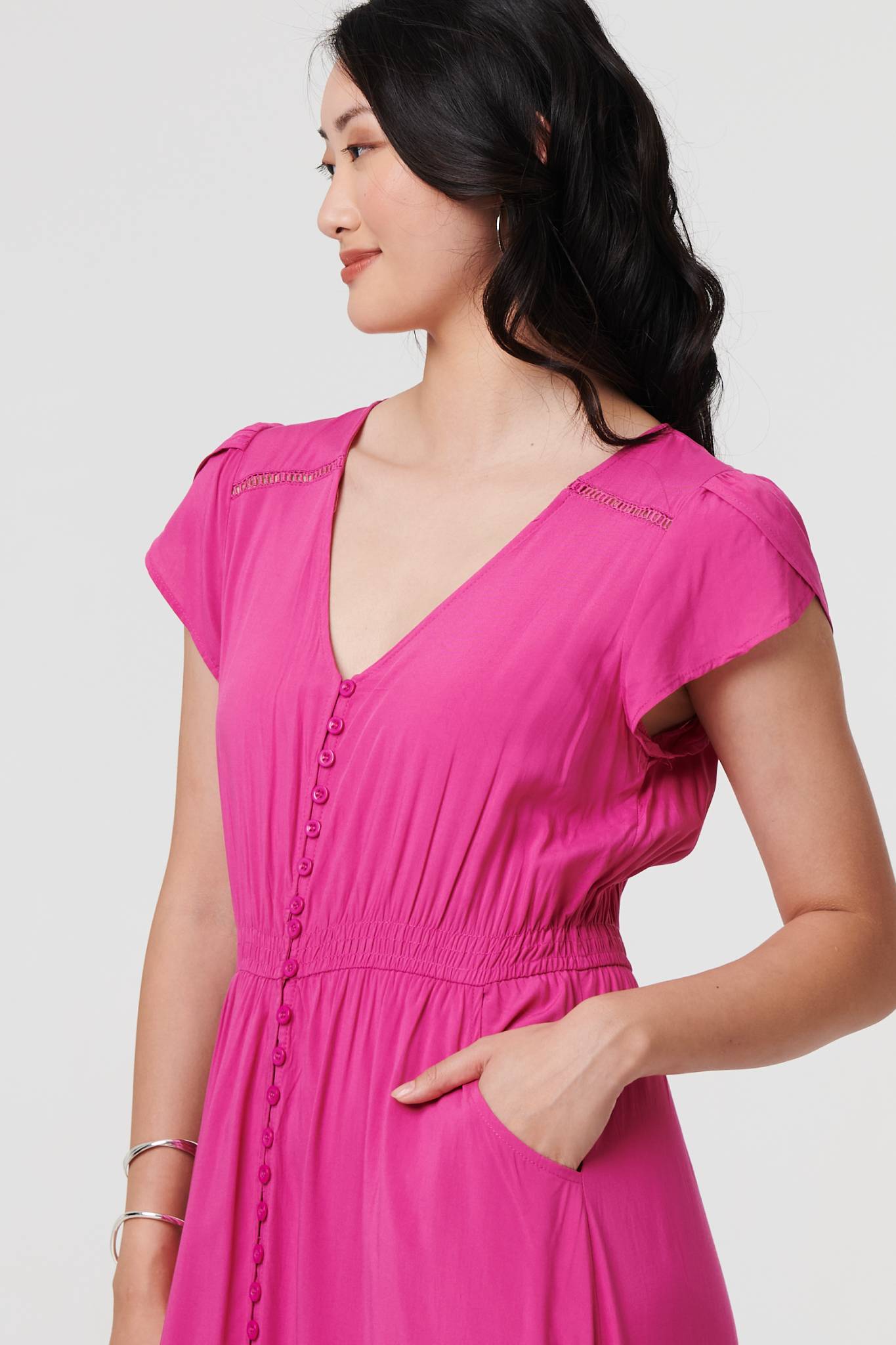 Button Front Maxi Dress with Pockets Back View 3