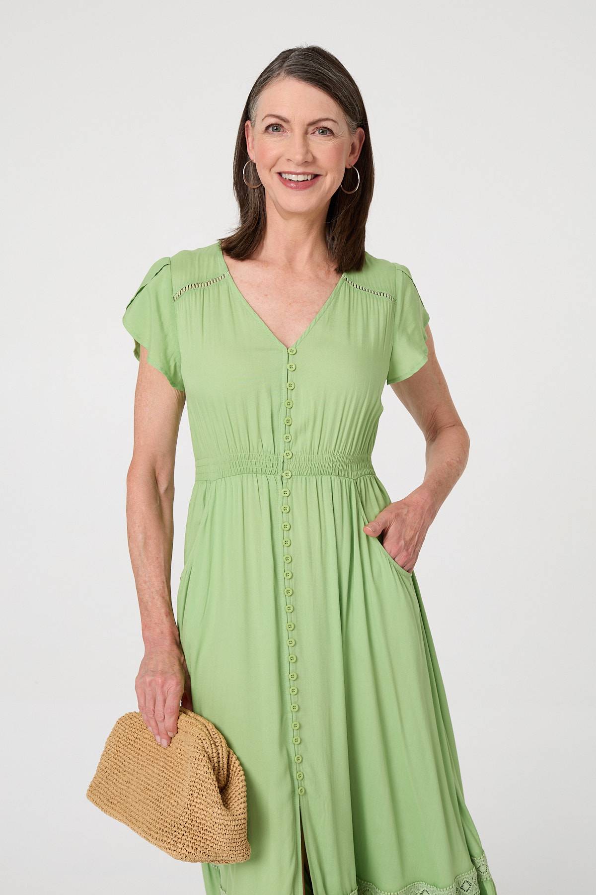 Button Front Maxi Dress with Pockets Back View