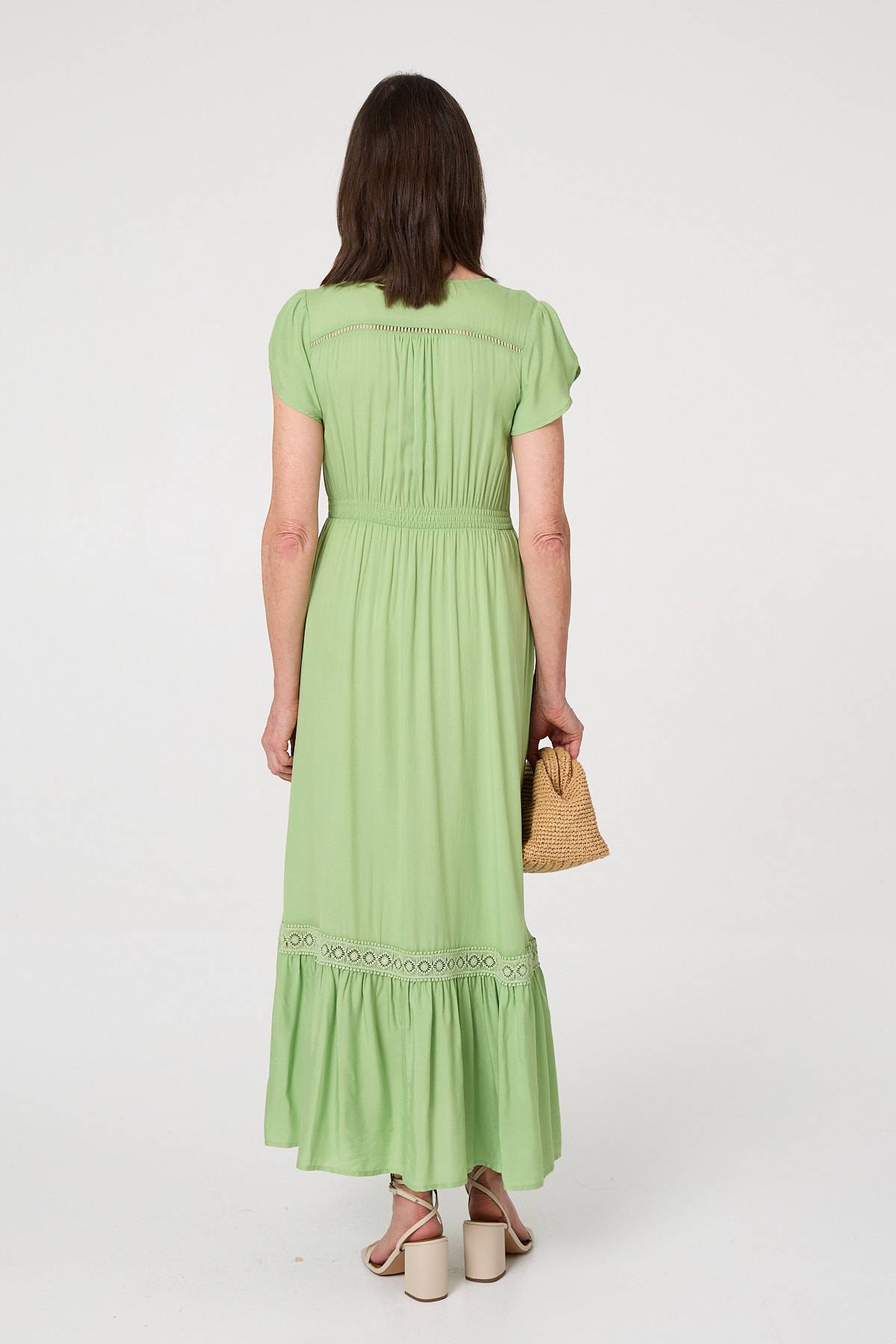 Button Front Maxi Dress with Pockets Detail View
